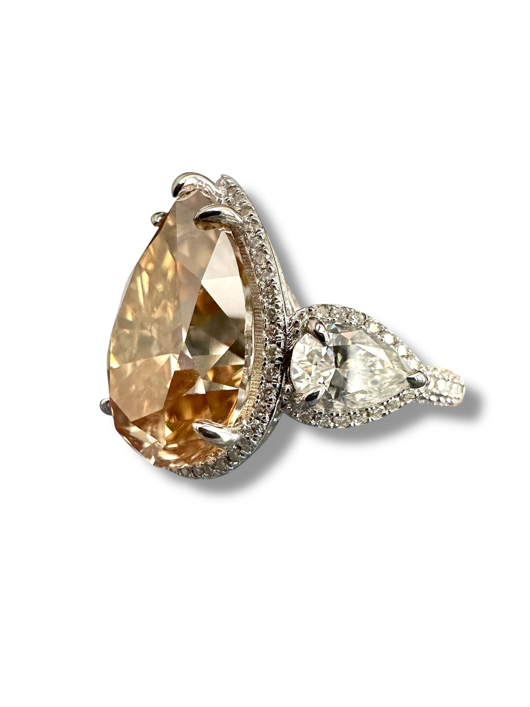 15ct Intense Brown/Orange Pear Shaped Moissanite Ring image 2