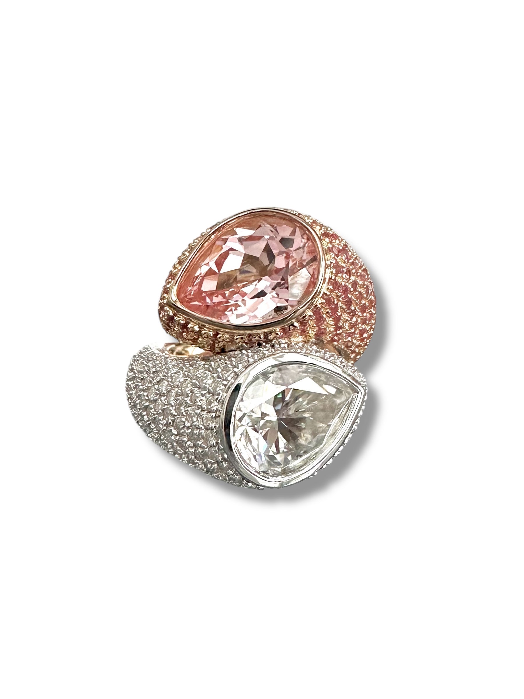Gorgeous Double Pear Ring with Pink Spaphire and Moissanite  image 1