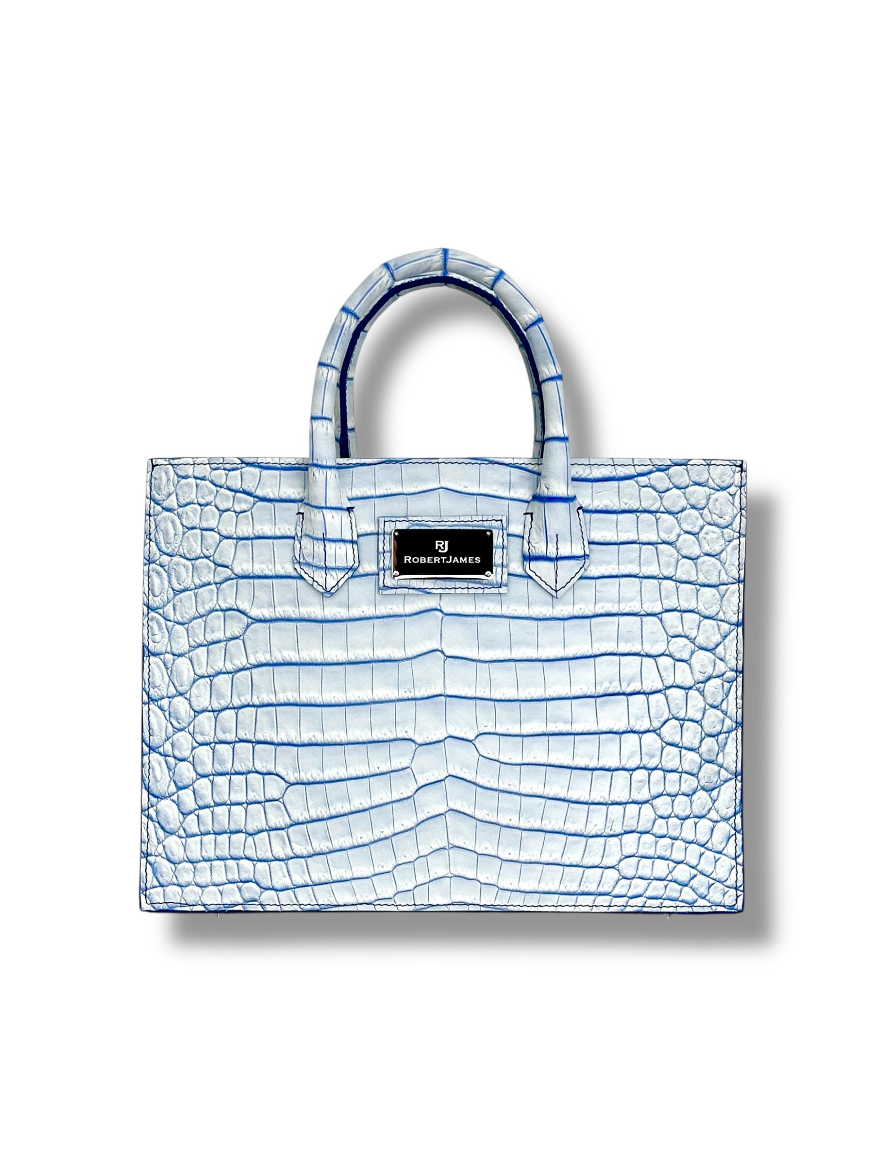 Soft White with Cobalt Niloticus Crocodile - The Classic Tote image 0