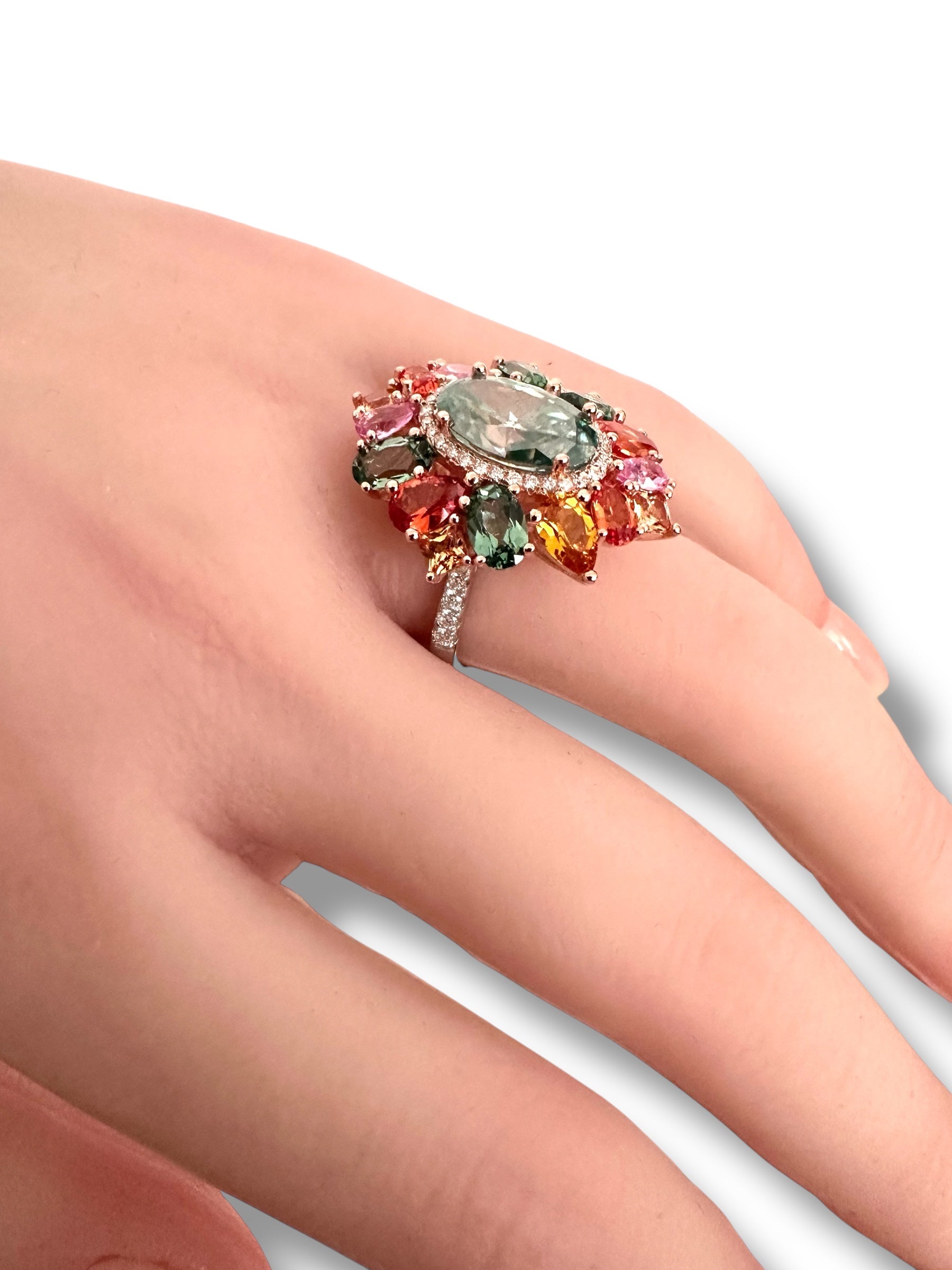 4.5ct Deep Teal Oval with Colorful Sapphires image 5