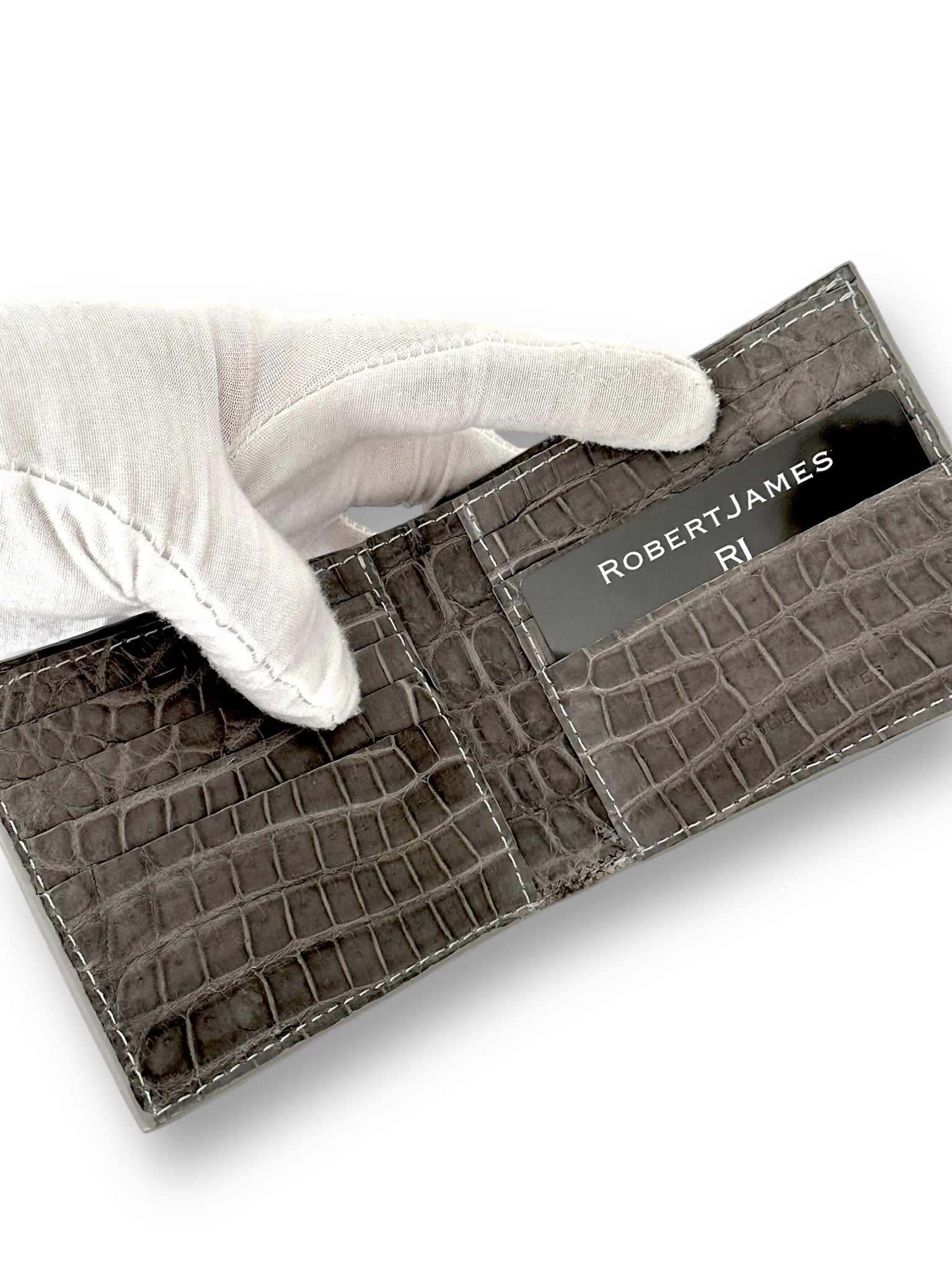Steel Grey Niloticus Crocodile- Bi-Fold Unisex Wallet image 2
