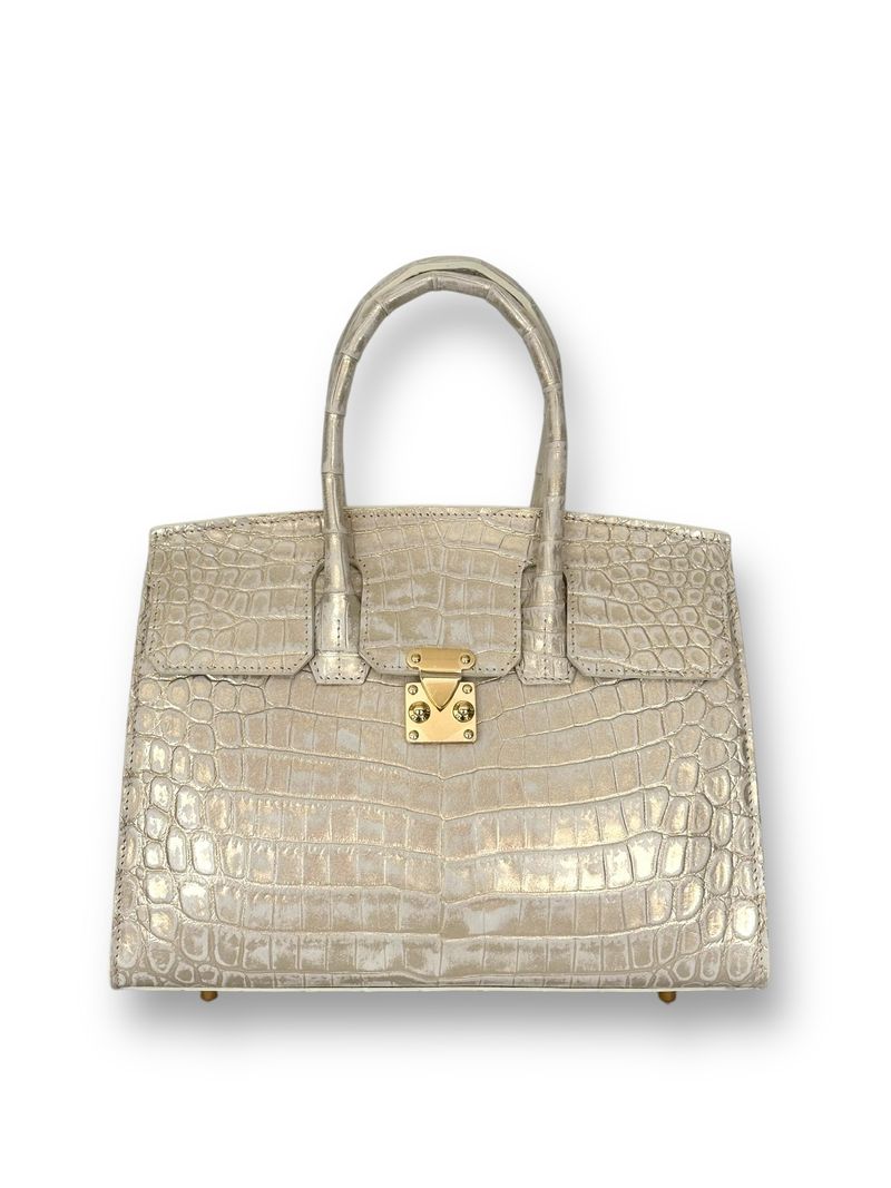 Cream w/ Metallic Gold Alligator - Wrenley Tote image 0