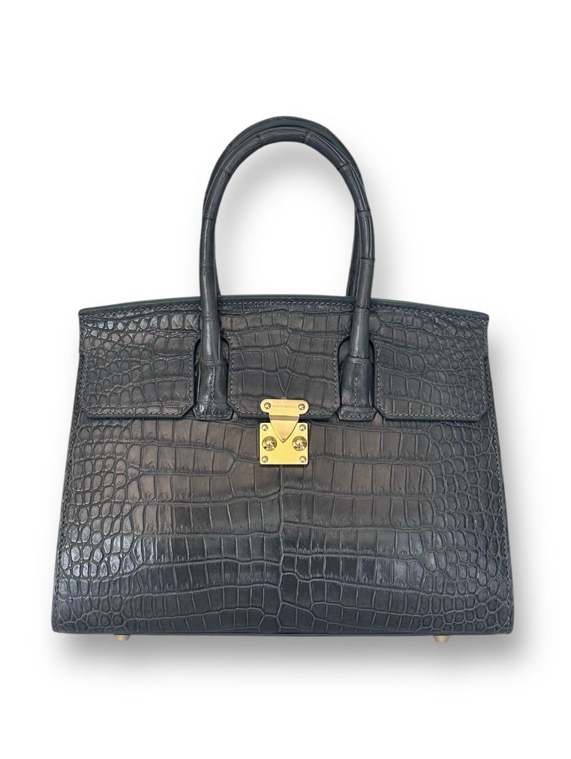 Dark Grey Porosus Crocodile - Wrenley Tote image 0