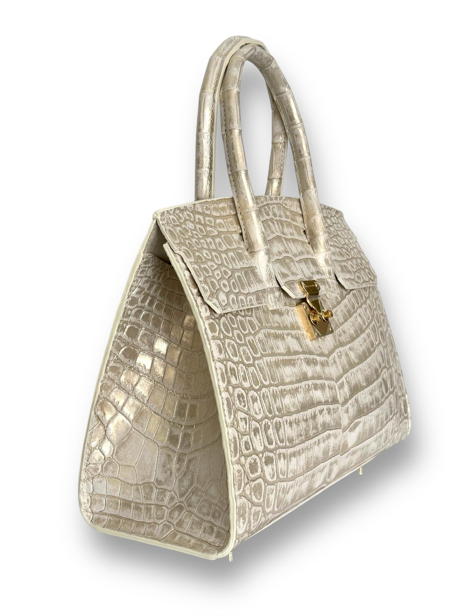 Cream w/ Metallic Gold Alligator - Wrenley Tote image 1