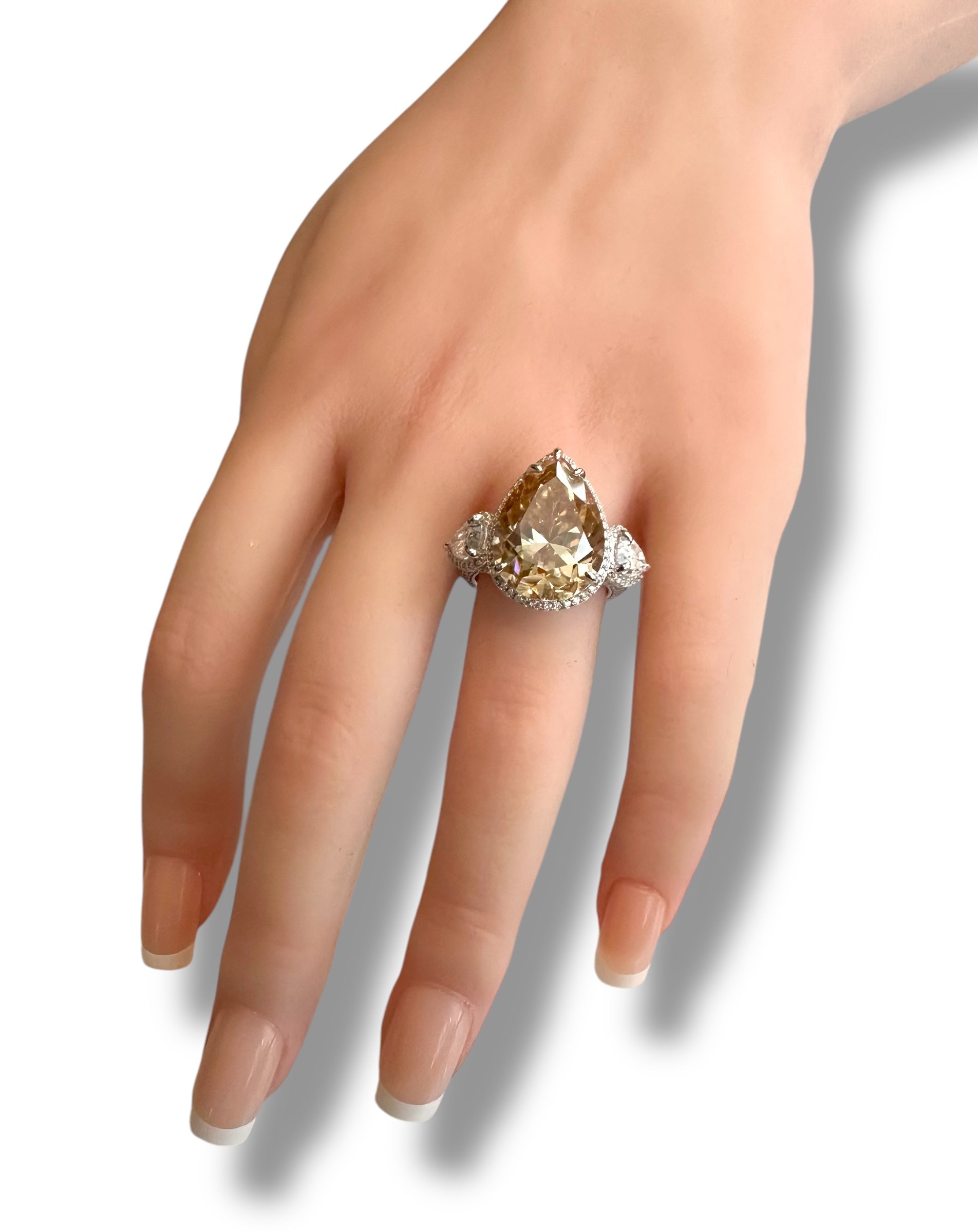 15ct Intense Brown/Orange Pear Shaped Moissanite Ring image 1