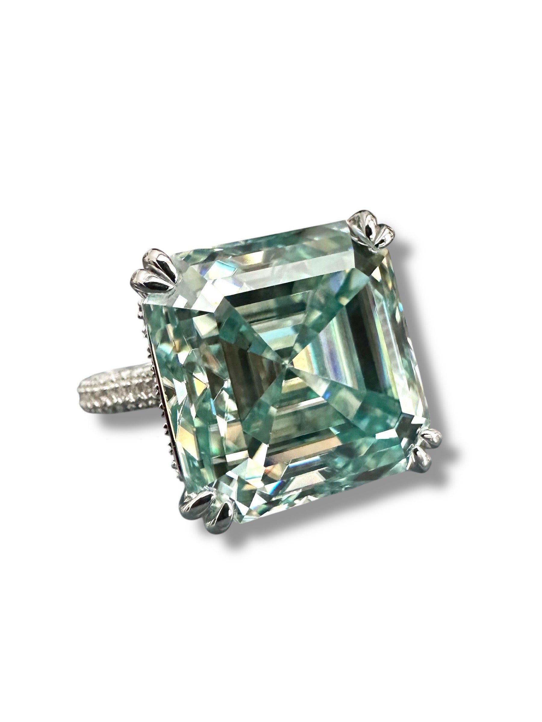 18ct Fancy Soft Green Asscher Cut Moissanite Ring image 1