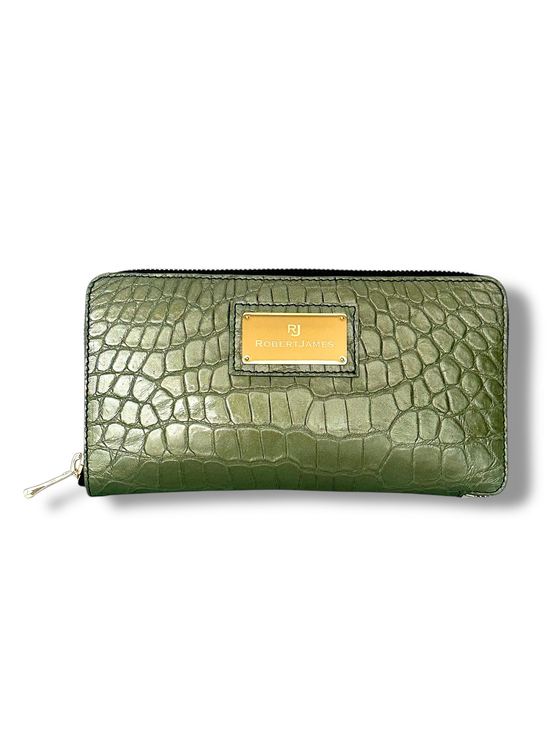 Metallic Celadon Niloticus Crocodile - RobertJames Zip Around Wallet image 0