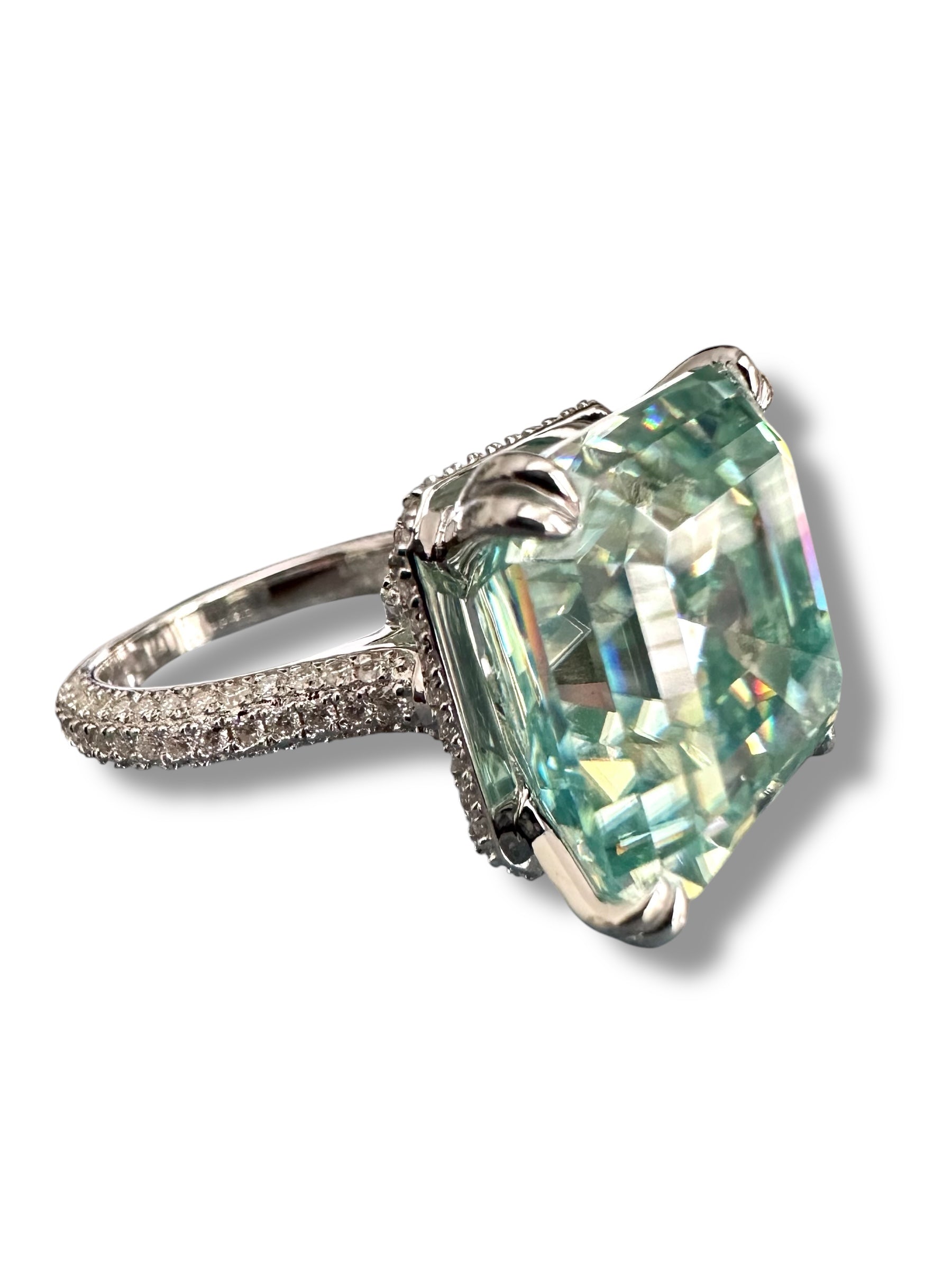 18ct Fancy Soft Green Asscher Cut Moissanite Ring image 6