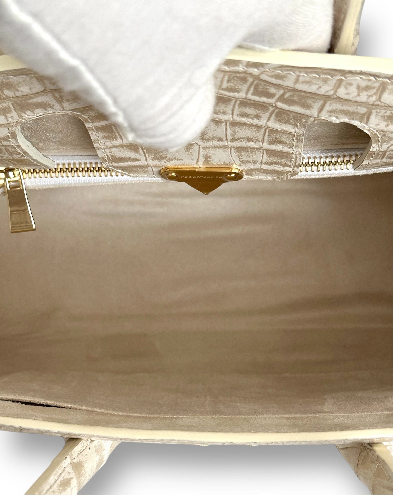 Cream w/ Metallic Gold Alligator - Wrenley Tote image 4