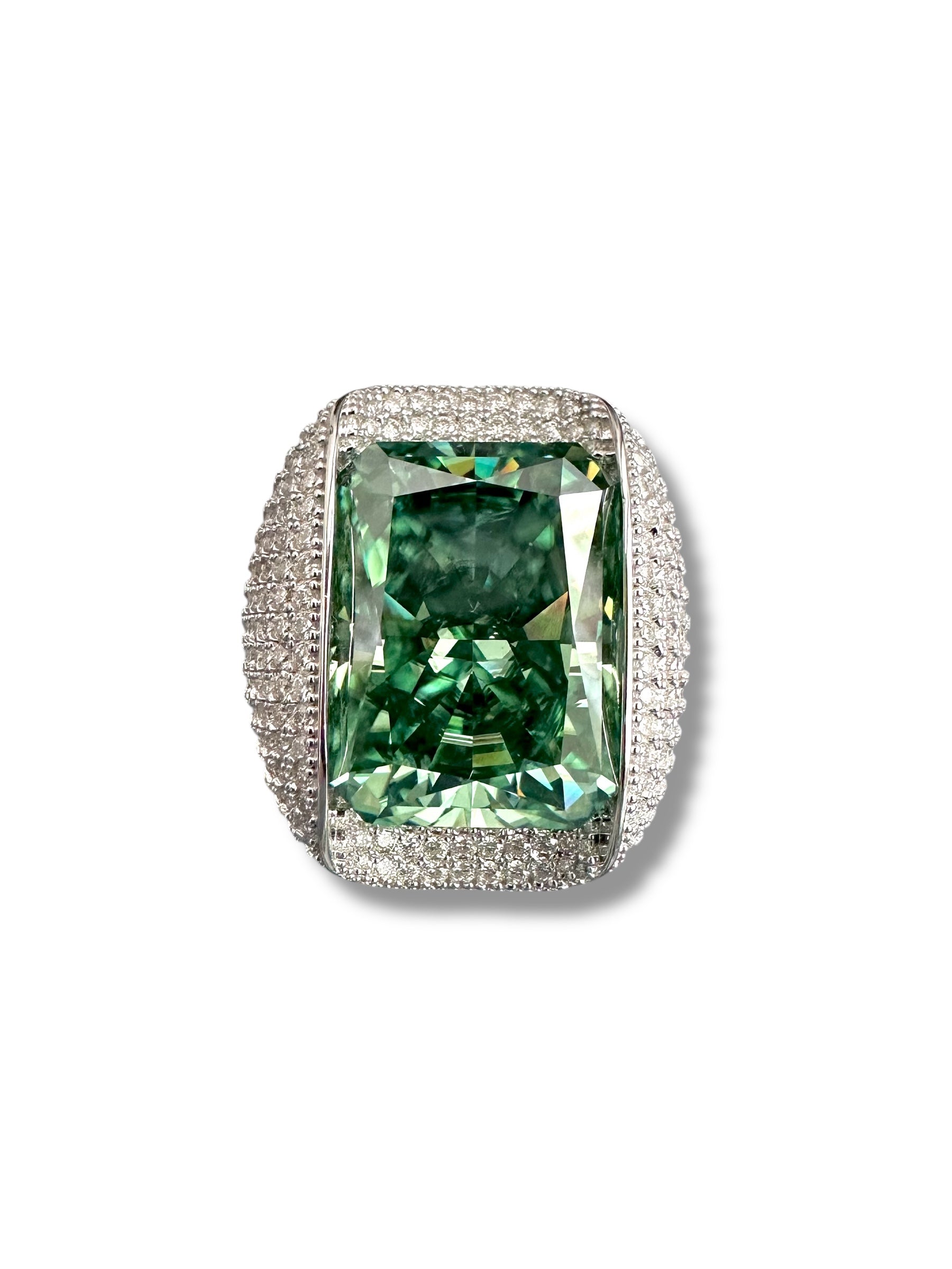30ct Deep Green Radiant Cut Moissanite Ring image 1