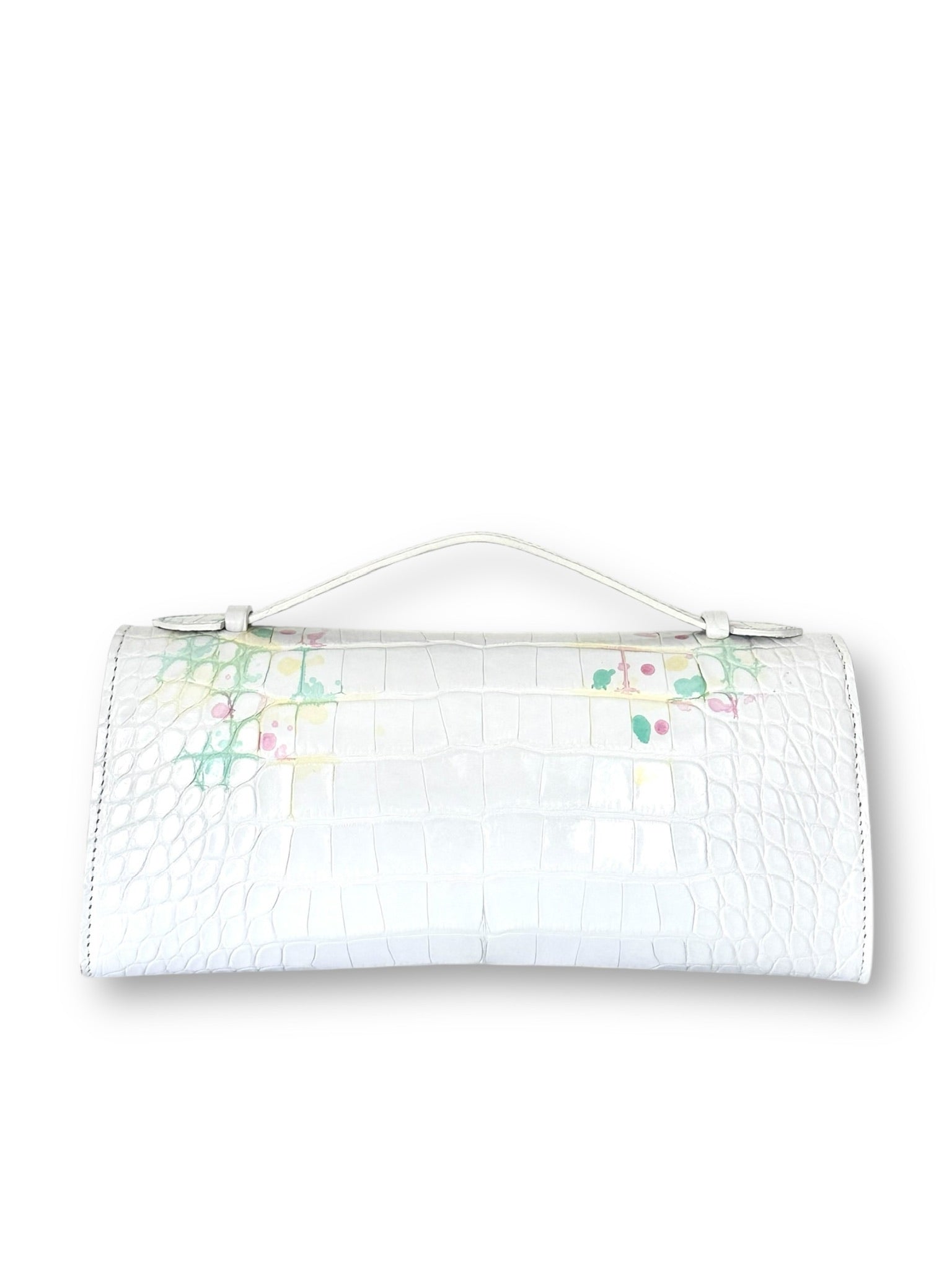 White with hues of Pink, Green, and Yellow Alligator - Minnie Pochette image 2