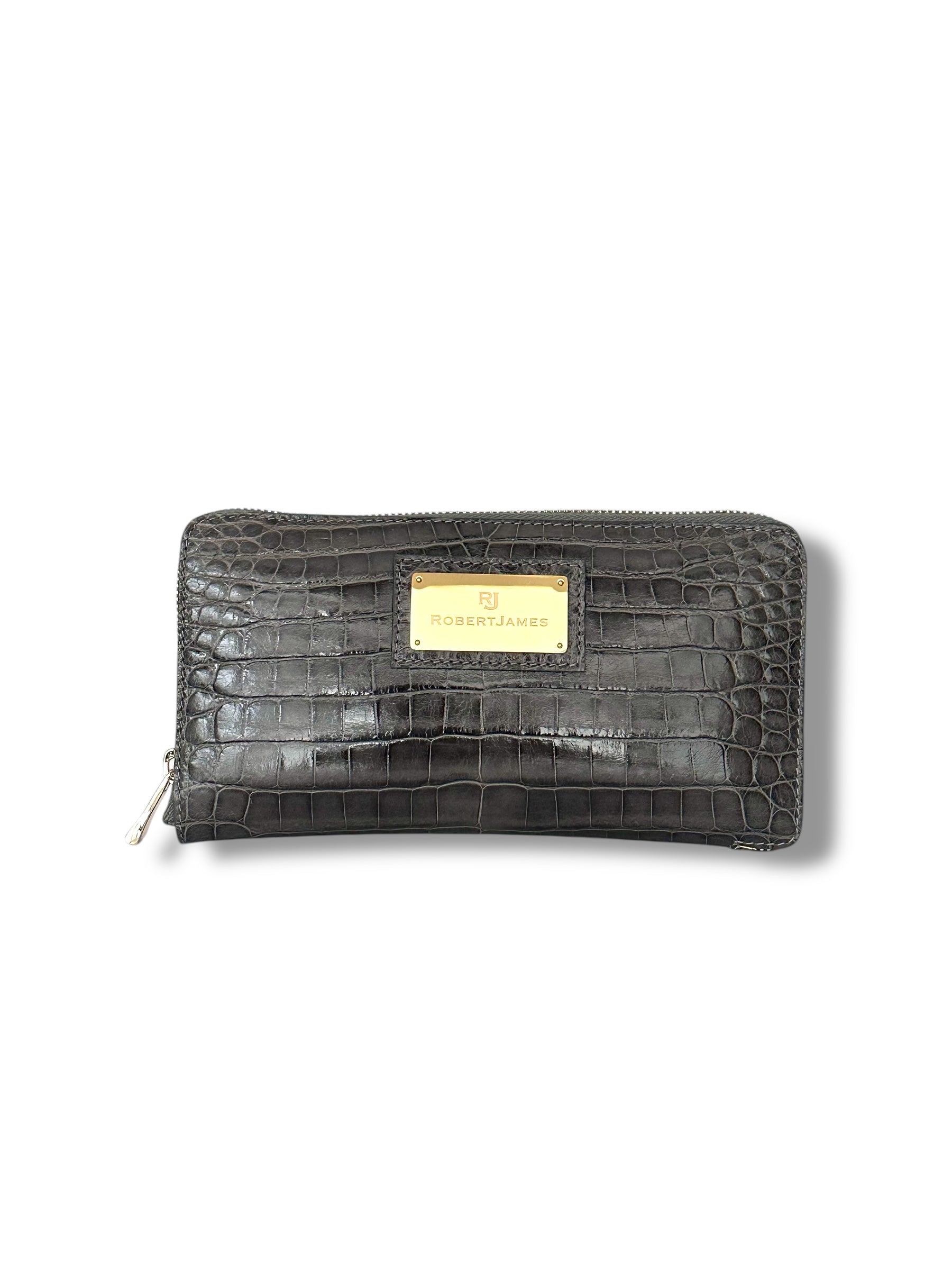 Midnight Grey Niloticus Crocodile - RobertJames Zip Around Wallet image 0
