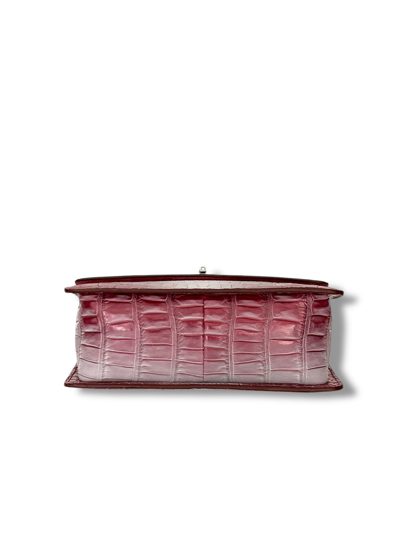 Metallic Raspberry with Matte White Porosus Crocodile - Anka Top Handle image 3