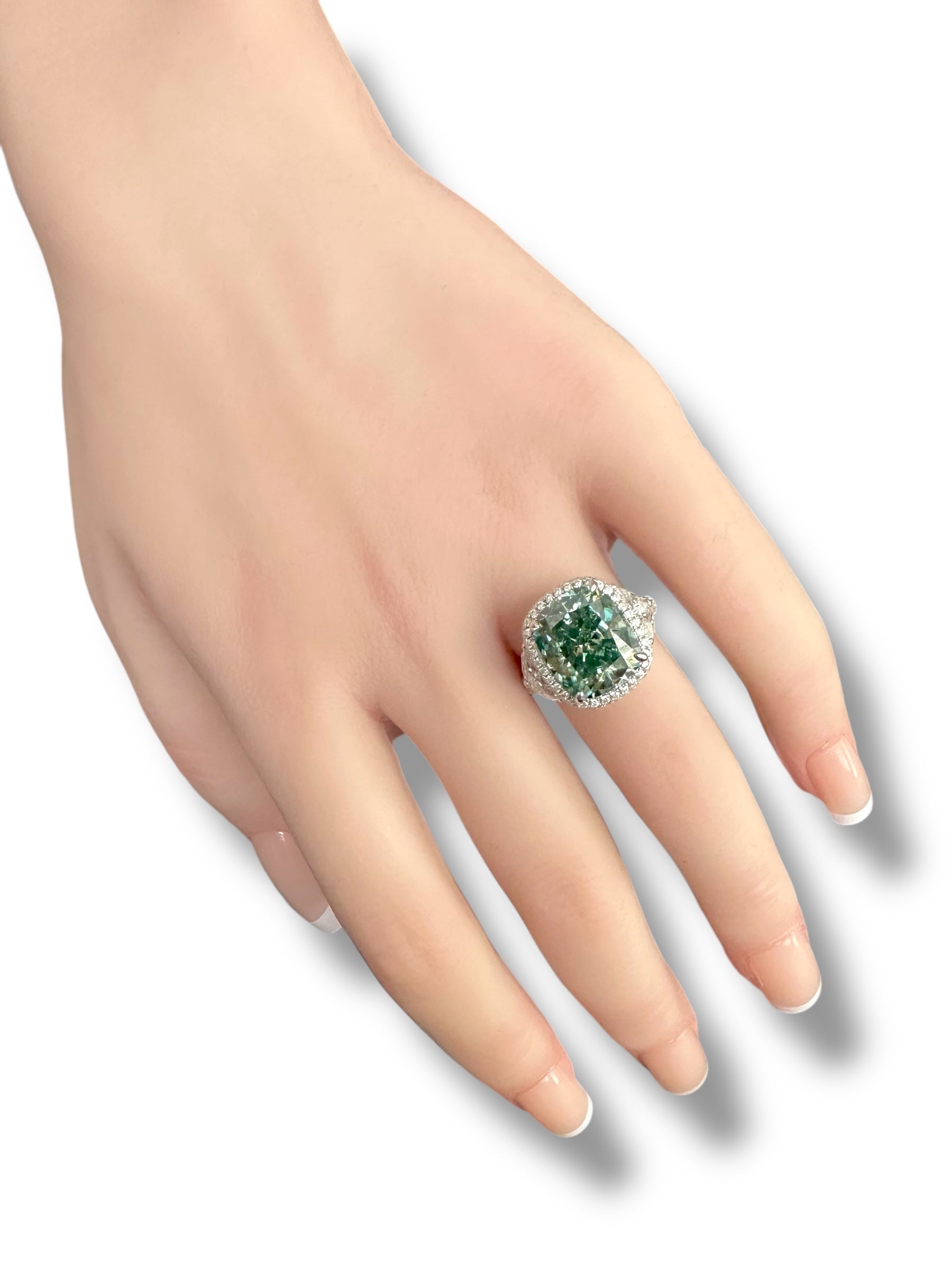 10ct Vivid Peacock Cushion Cut Moissanite Ring image 5