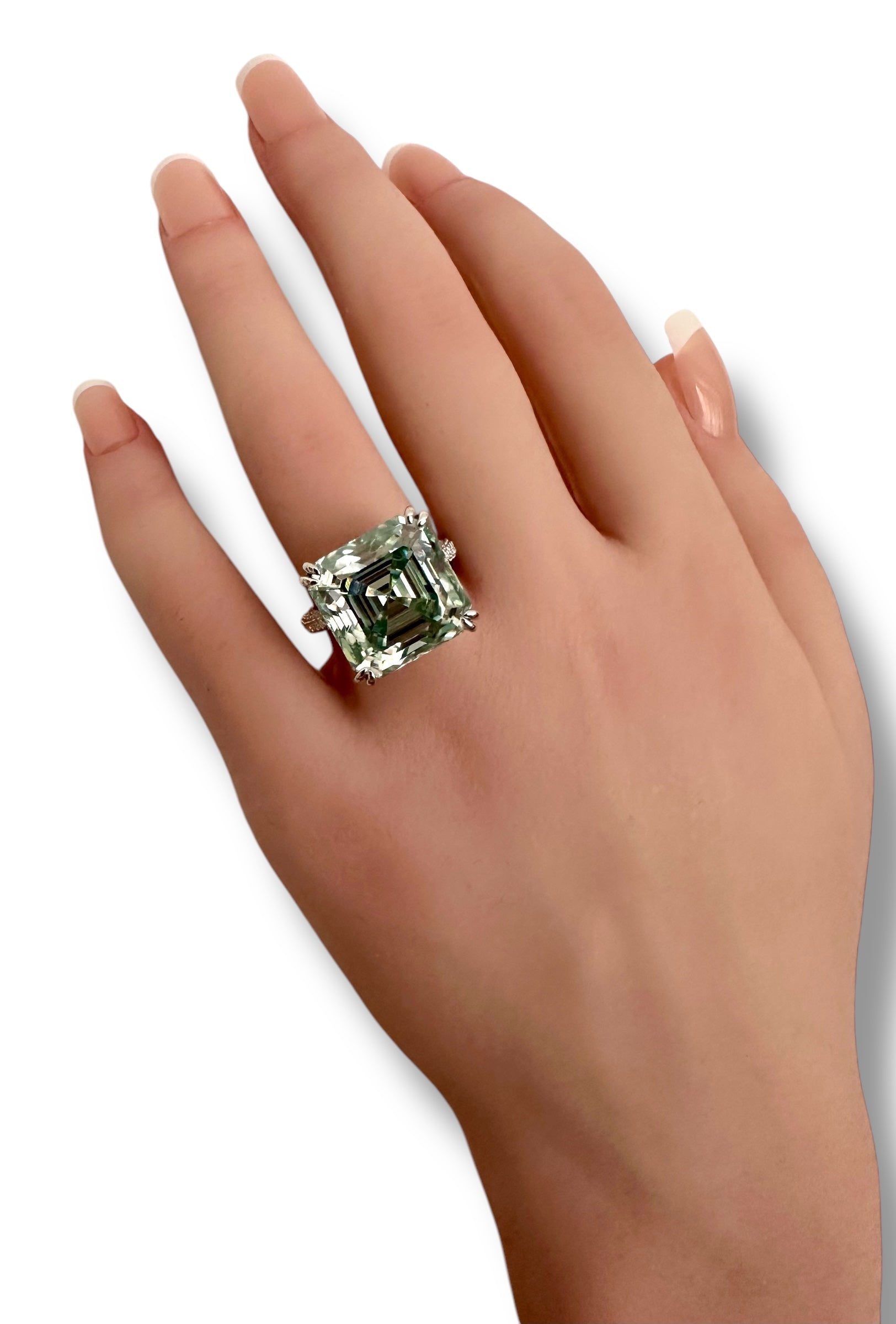 18ct Fancy Soft Green Asscher Cut Moissanite Ring image 2