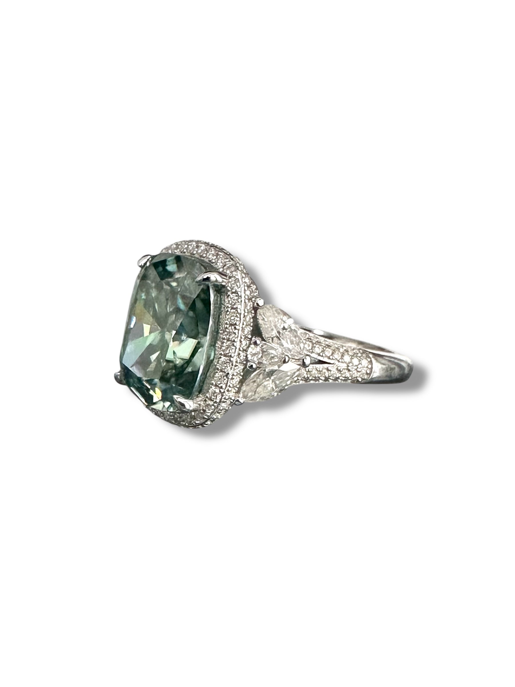 10ct Vivid Peacock Cushion Cut Moissanite Ring image 3