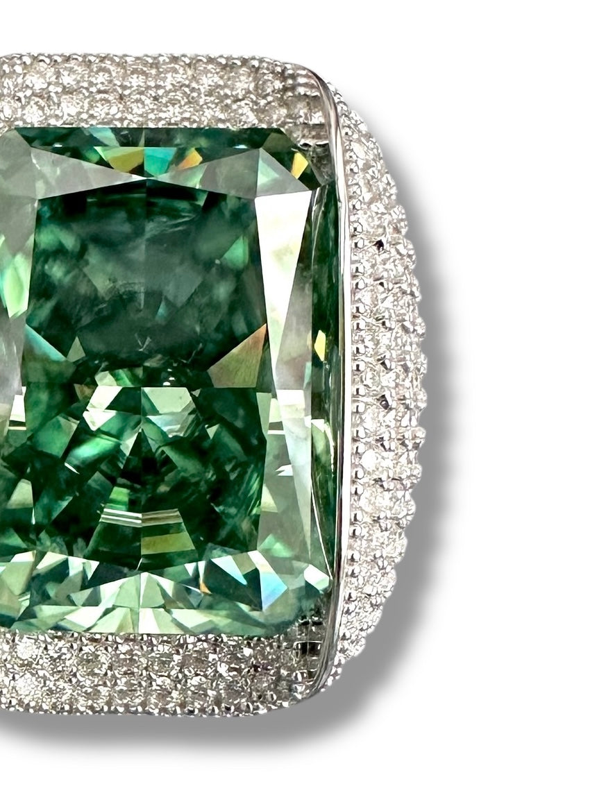 30ct Deep Green Radiant Cut Moissanite Ring image 0