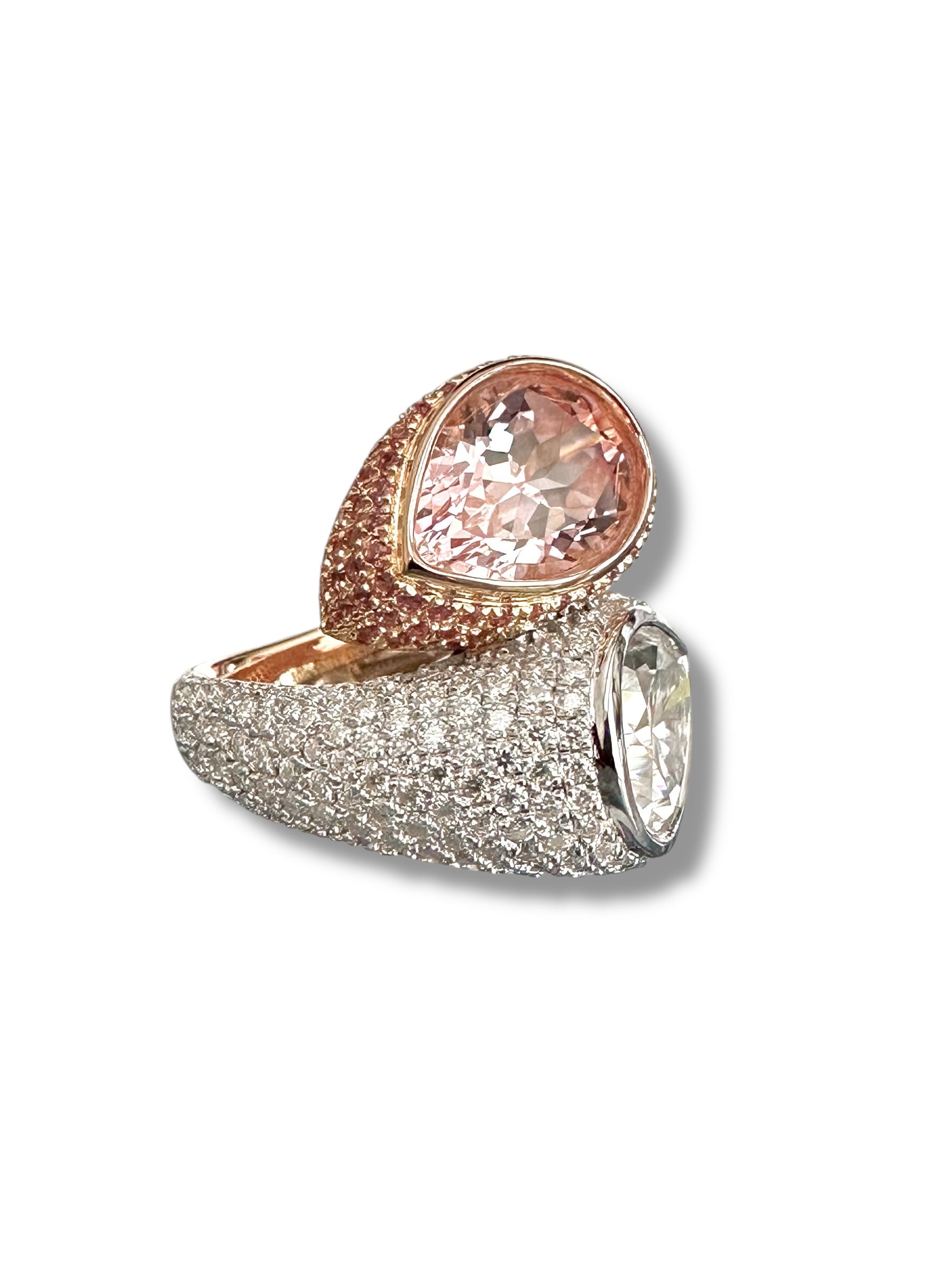 Gorgeous Double Pear Ring with Pink Spaphire and Moissanite  image 3