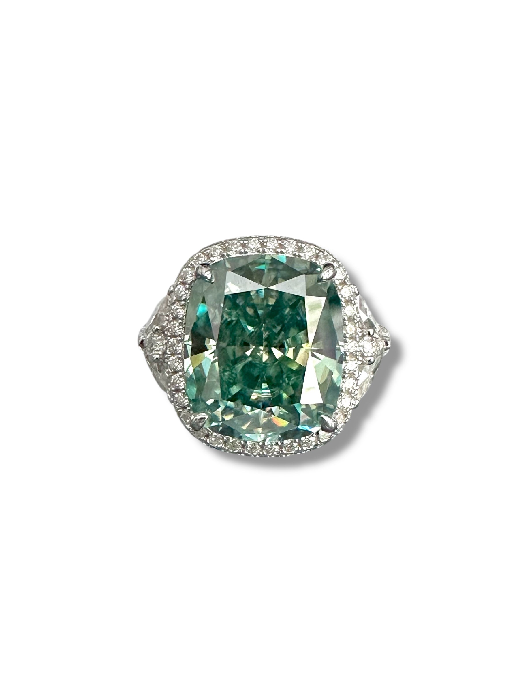 10ct Vivid Peacock Cushion Cut Moissanite Ring image 1