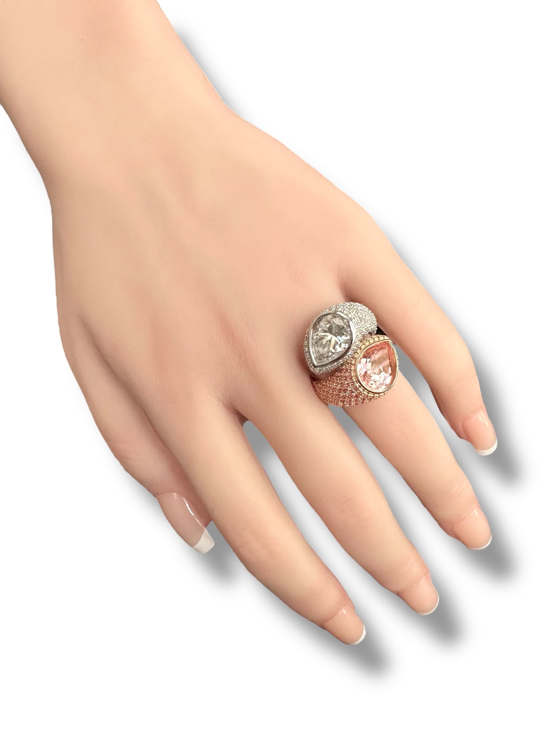 Gorgeous Double Pear Ring with Pink Spaphire and Moissanite  image 2