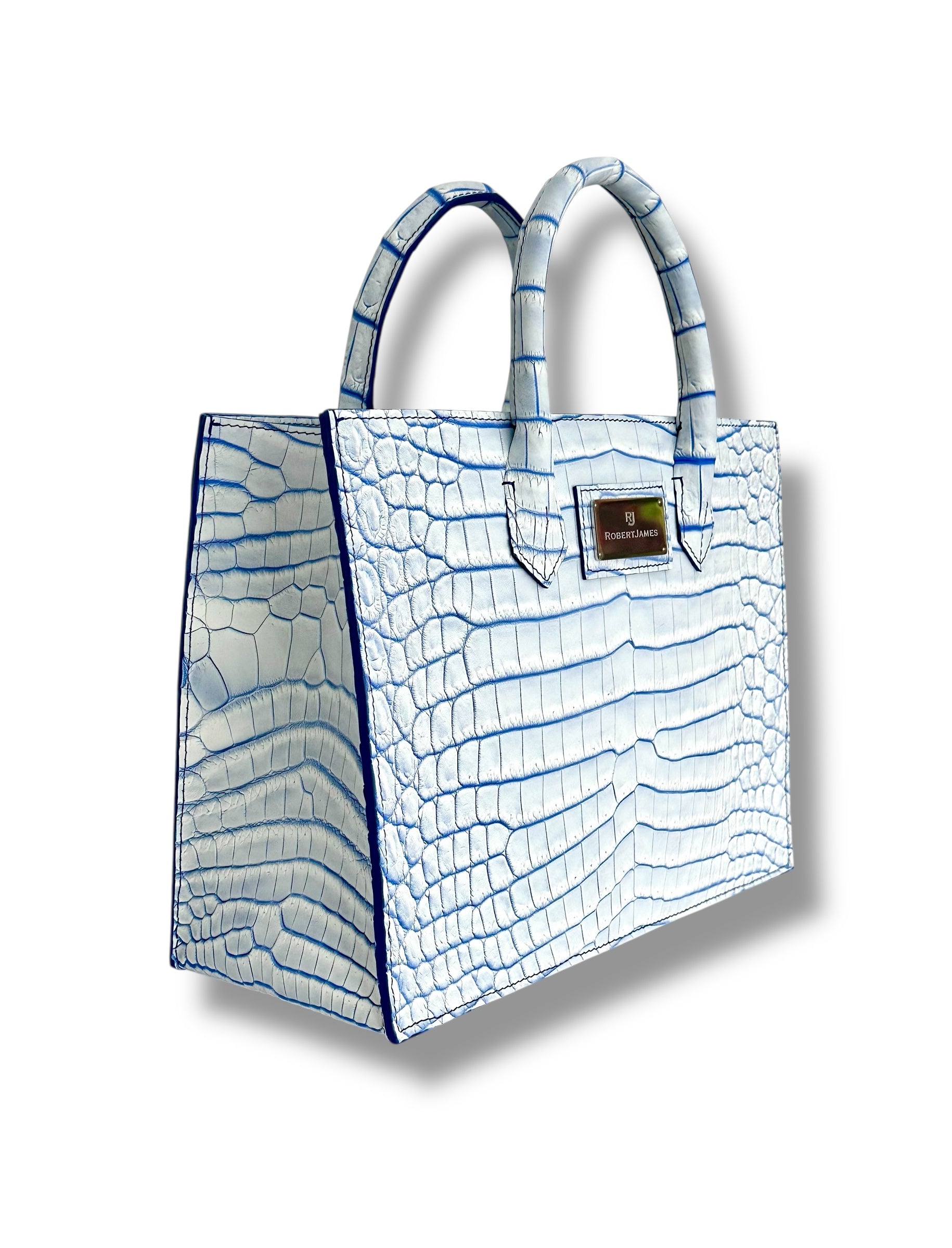 Soft White with Cobalt Niloticus Crocodile - The Classic Tote image 1