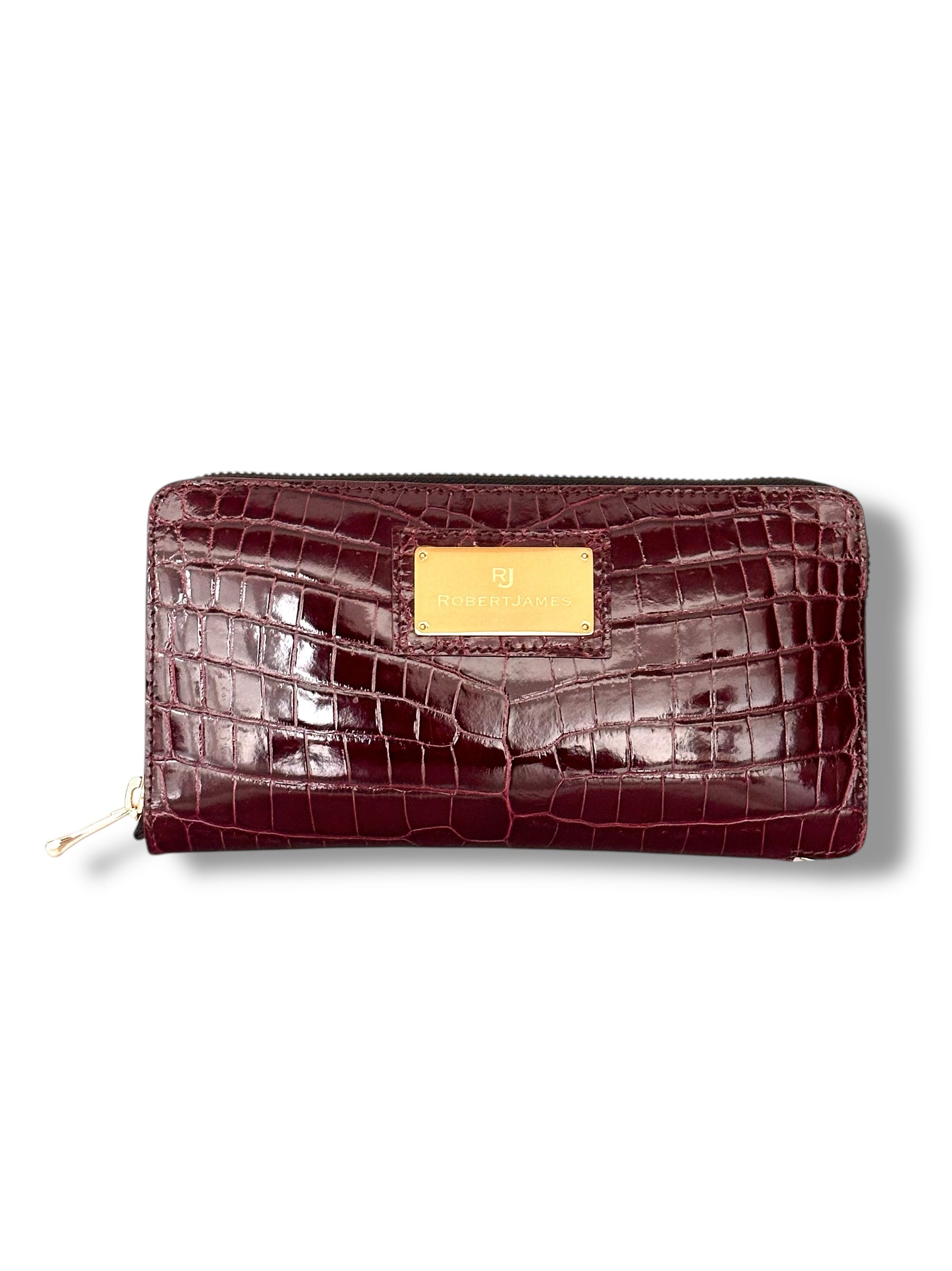 Rich Merlot Niloticus Crocodile - RobertJames Zip Around Wallet image 0