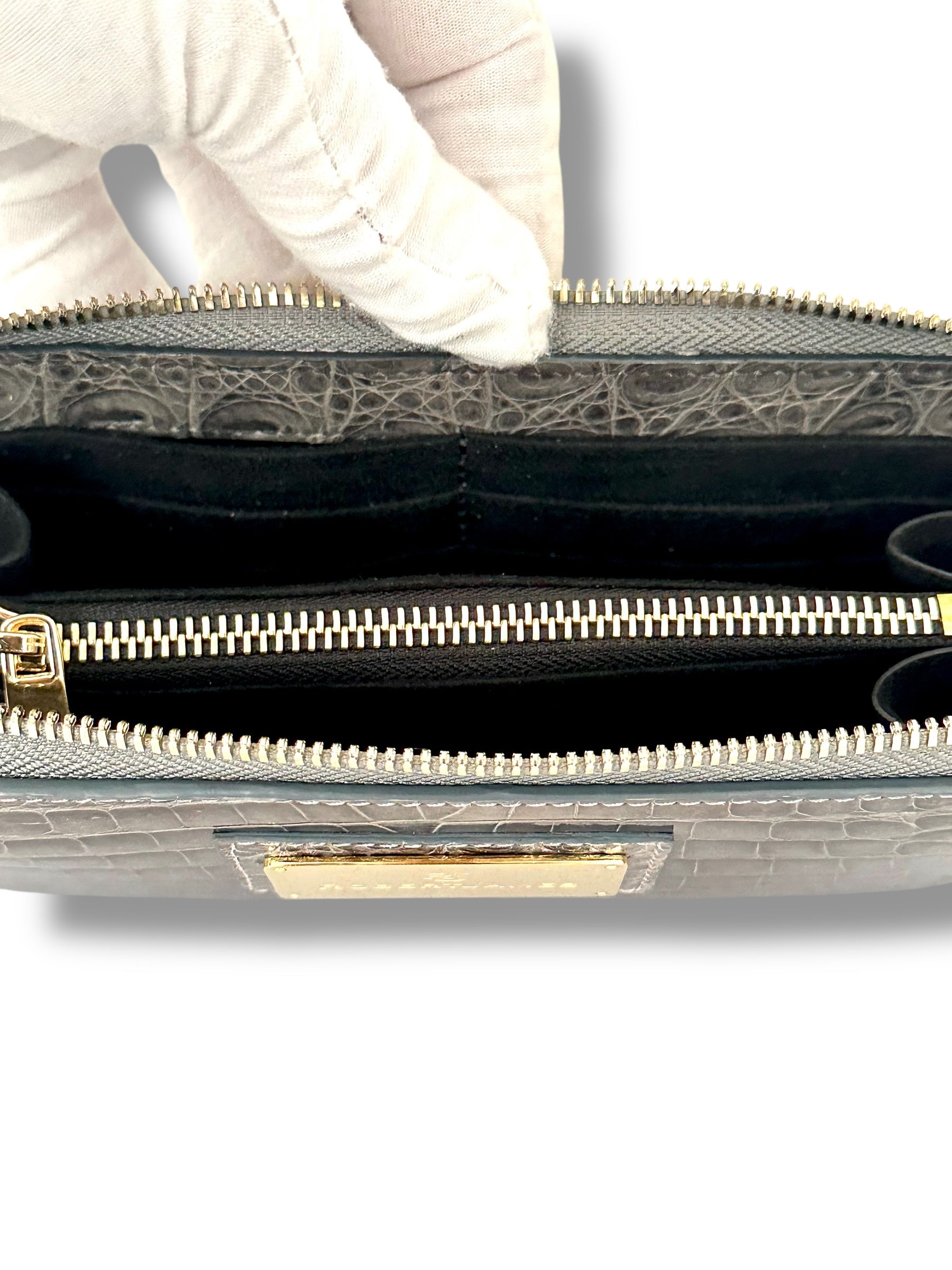 Midnight Grey Niloticus Crocodile - RobertJames Zip Around Wallet image 2