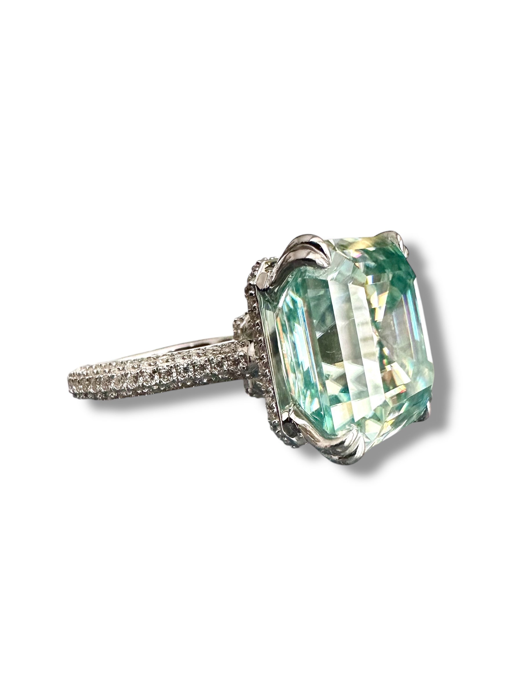 18ct Fancy Soft Green Asscher Cut Moissanite Ring image 7