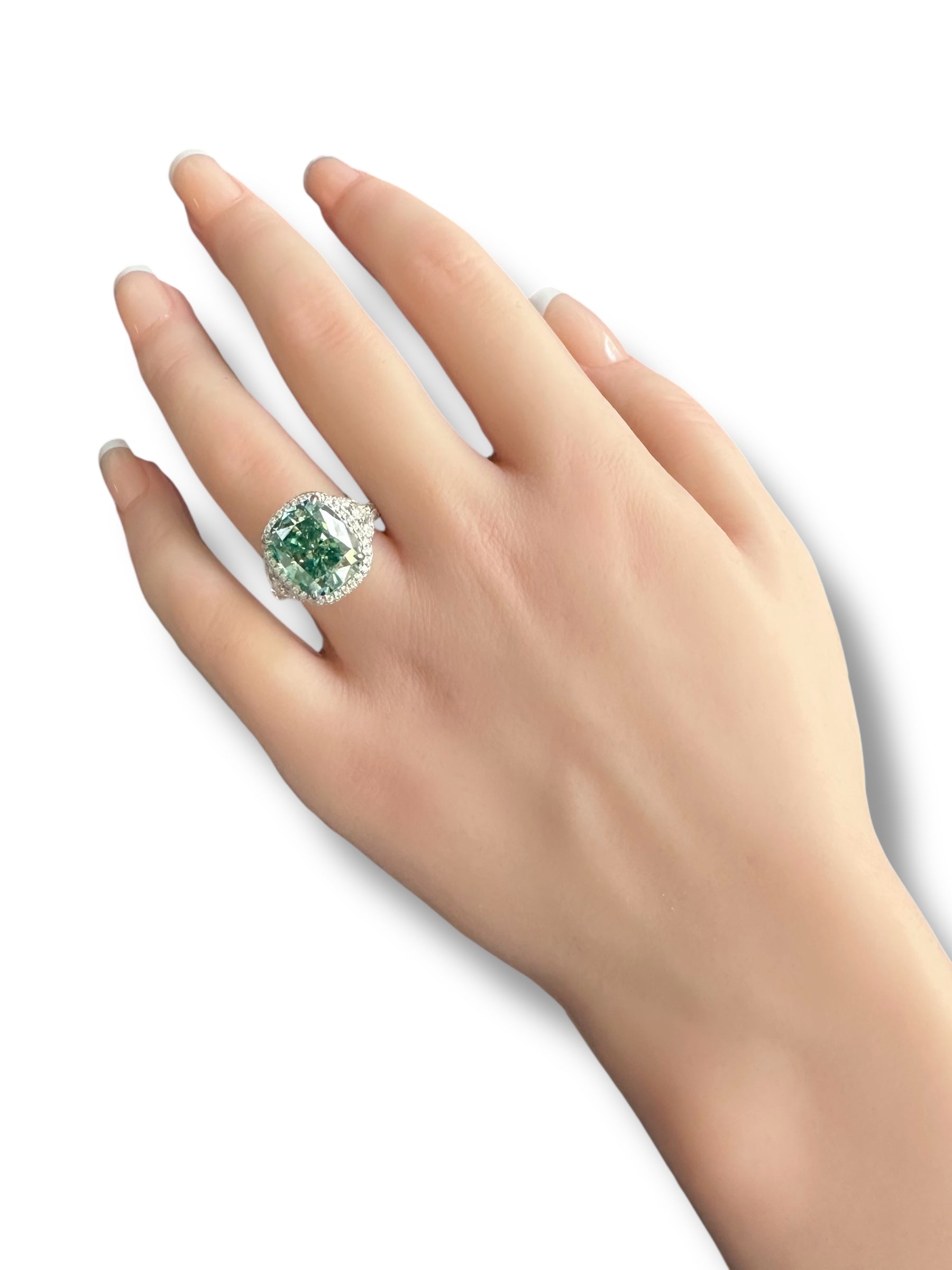 10ct Vivid Peacock Cushion Cut Moissanite Ring image 2