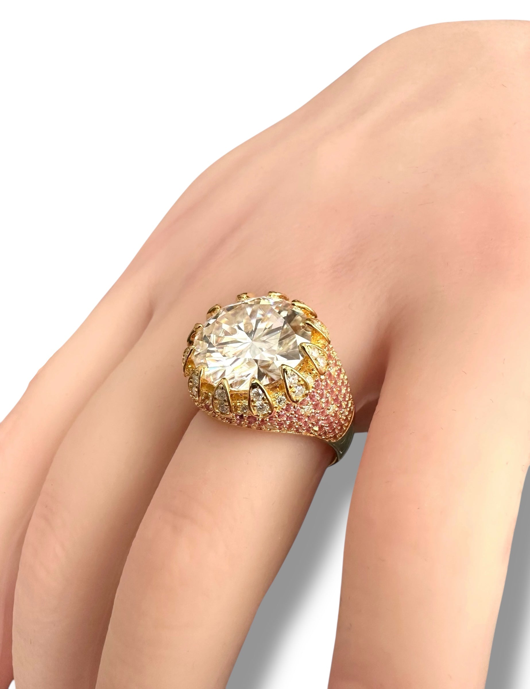 10ct Round Brillant Moissanite Ring with Pink Sapphires image 3