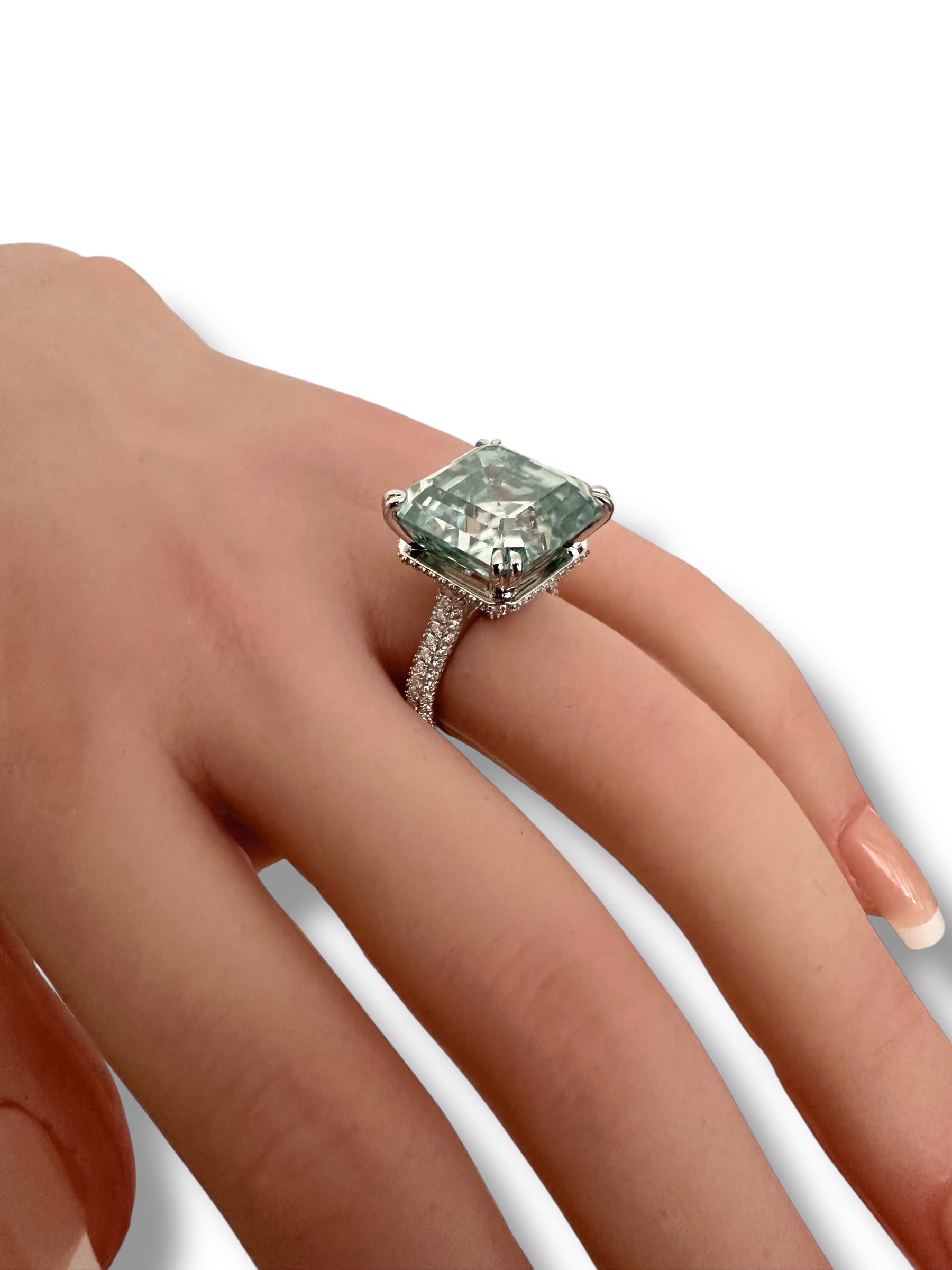 18ct Fancy Soft Green Asscher Cut Moissanite Ring image 5