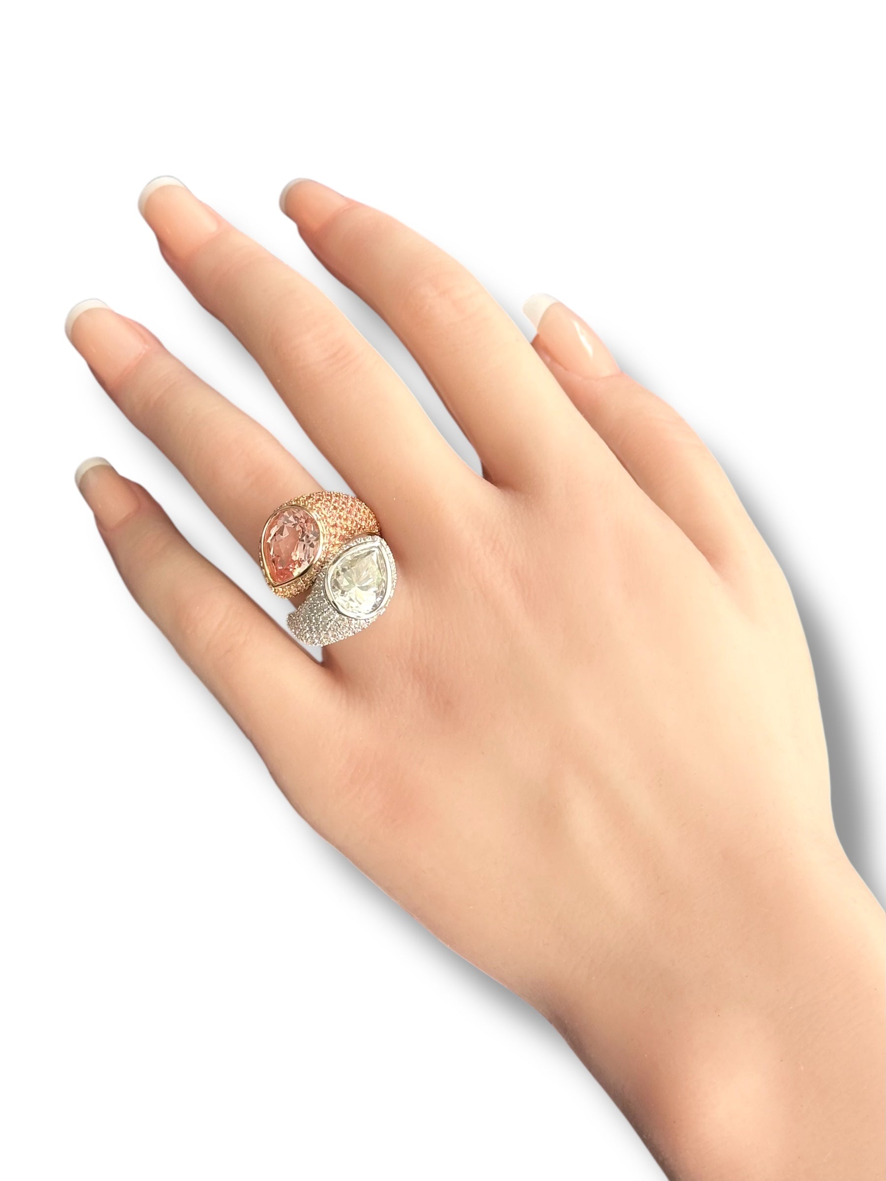 Gorgeous Double Pear Ring with Pink Spaphire and Moissanite  image 5
