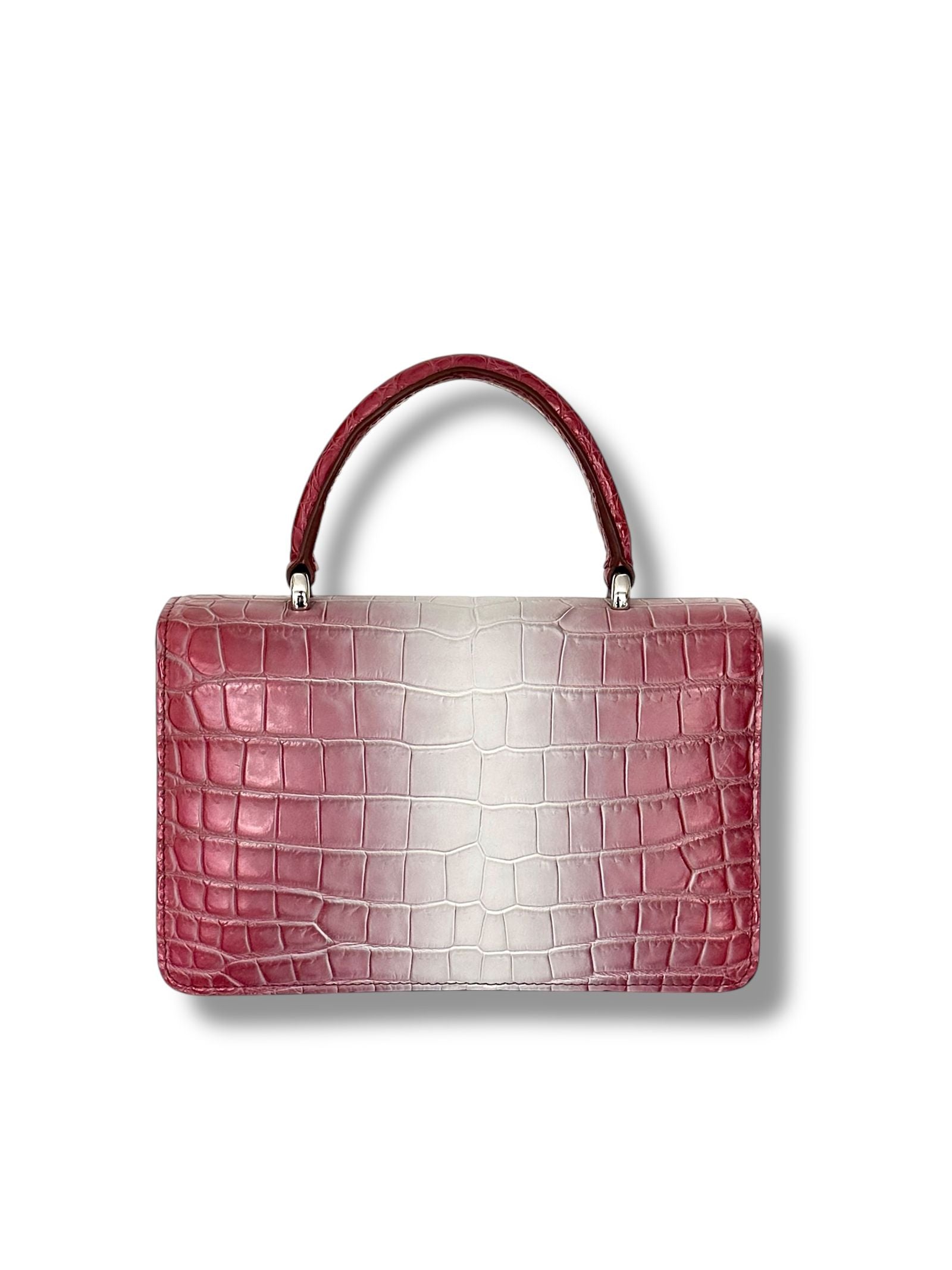 Metallic Raspberry with Matte White Porosus Crocodile - Anka Top Handle image 2