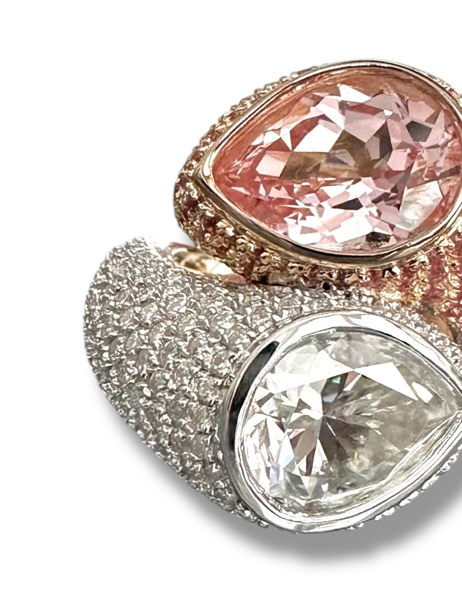 Gorgeous Double Pear Ring with Pink Spaphire and Moissanite  image 0