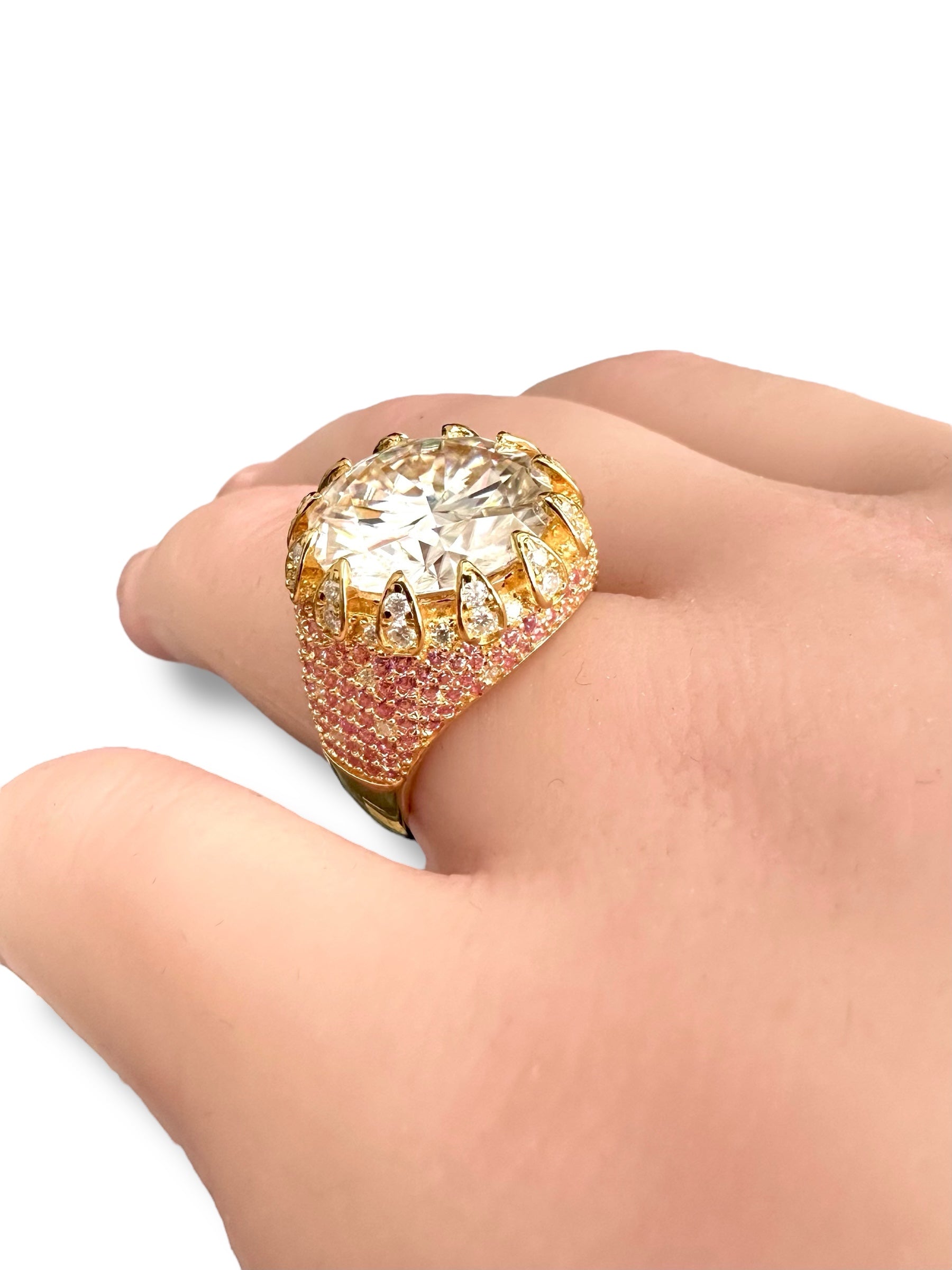 10ct Round Brillant Moissanite Ring with Pink Sapphires image 5