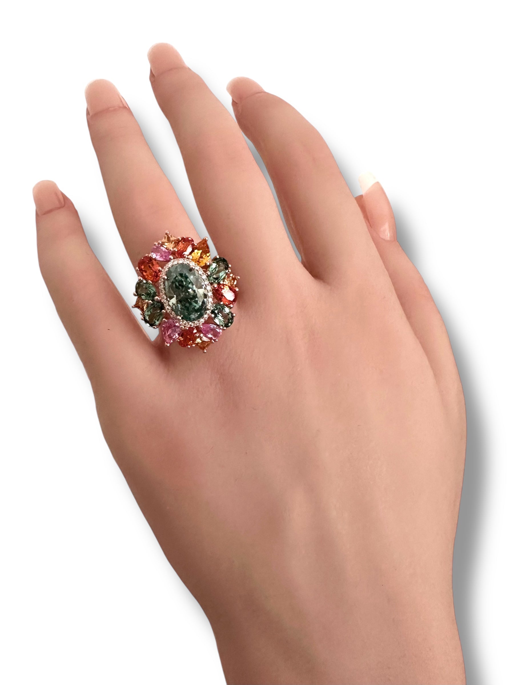 4.5ct Deep Teal Oval with Colorful Sapphires image 1