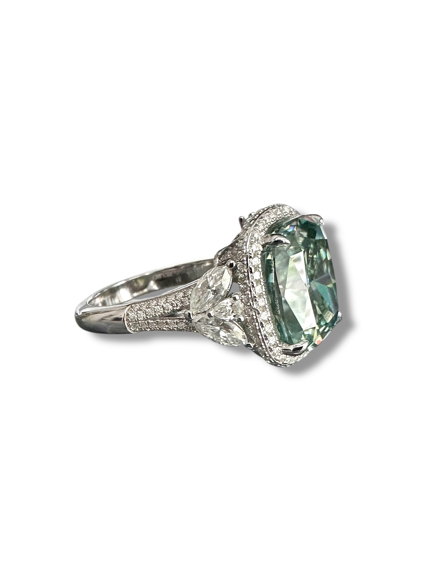 10ct Vivid Peacock Cushion Cut Moissanite Ring image 6