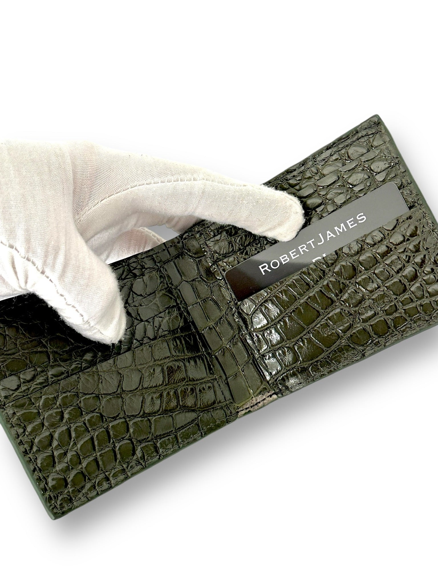 Olive Niloticus Crocodile - Bi-Fold Unisex Wallet image 2