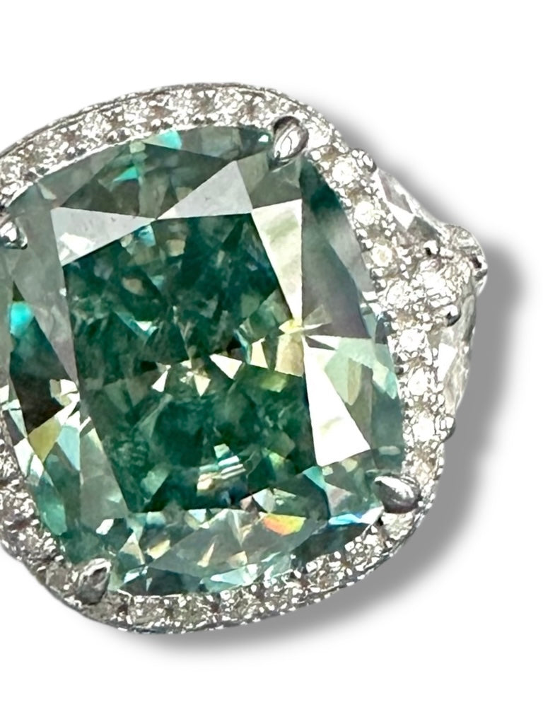 10ct Vivid Peacock Cushion Cut Moissanite Ring image 0