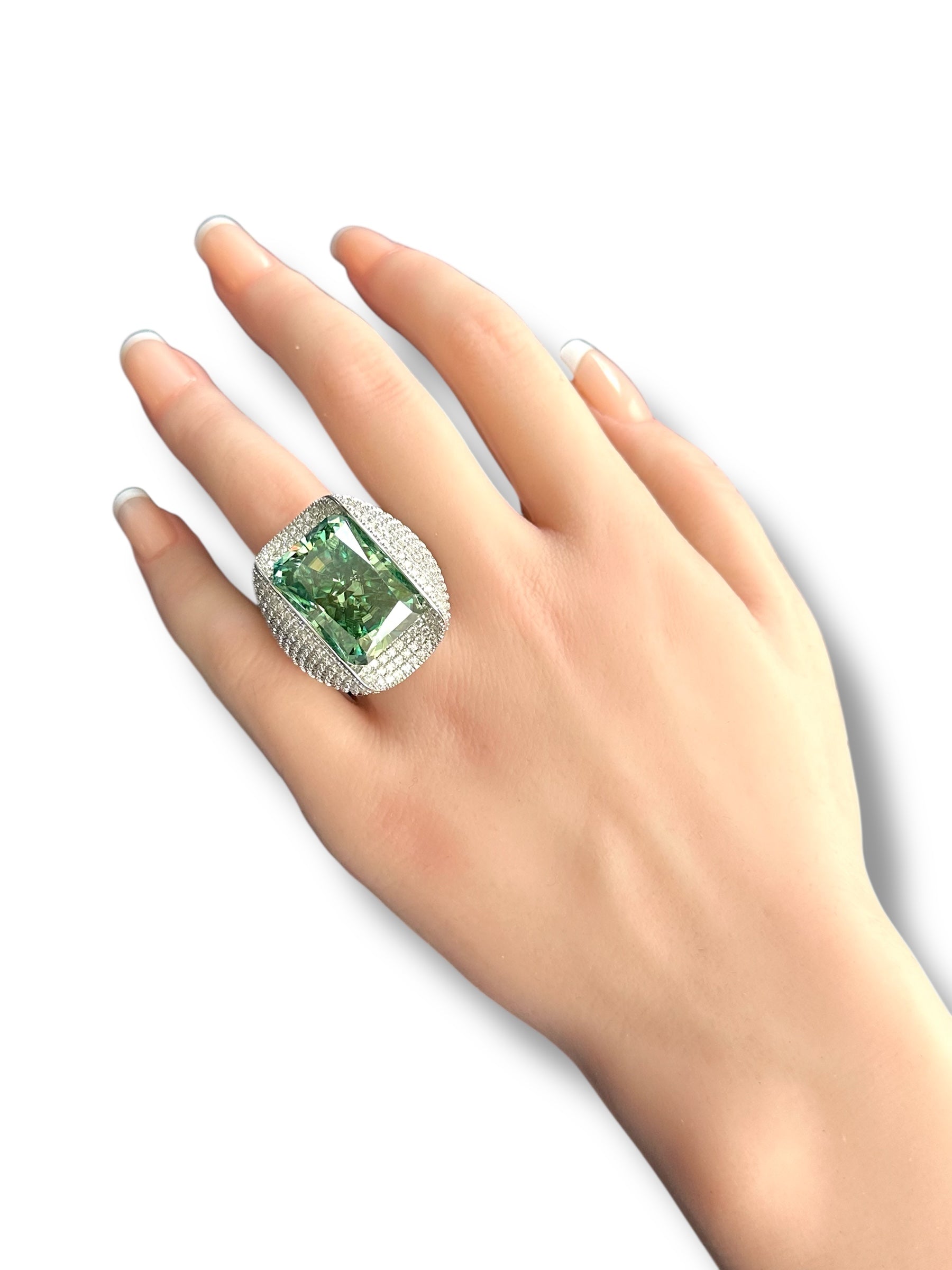 30ct Deep Green Radiant Cut Moissanite Ring image 2