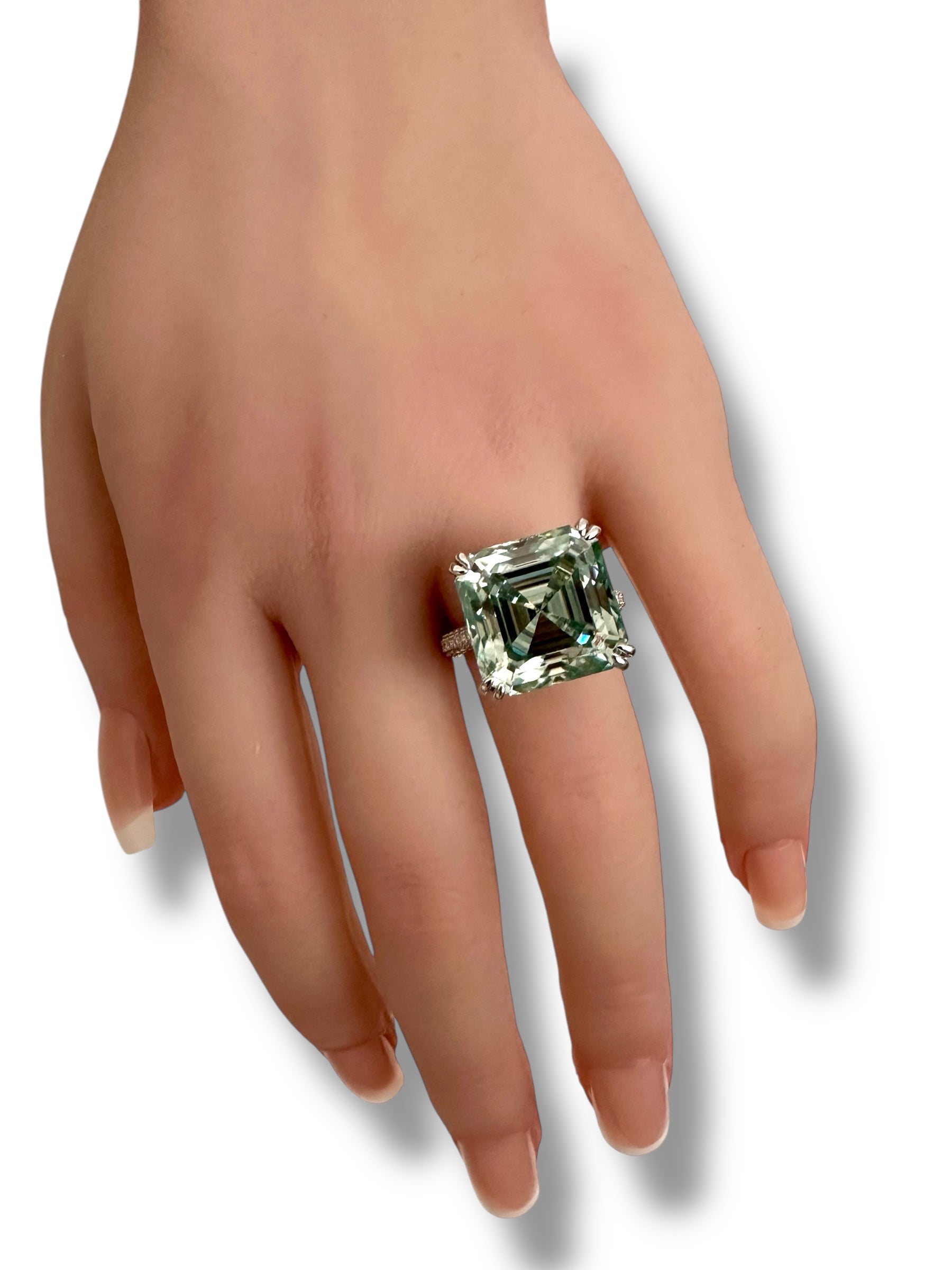 18ct Fancy Soft Green Asscher Cut Moissanite Ring image 9