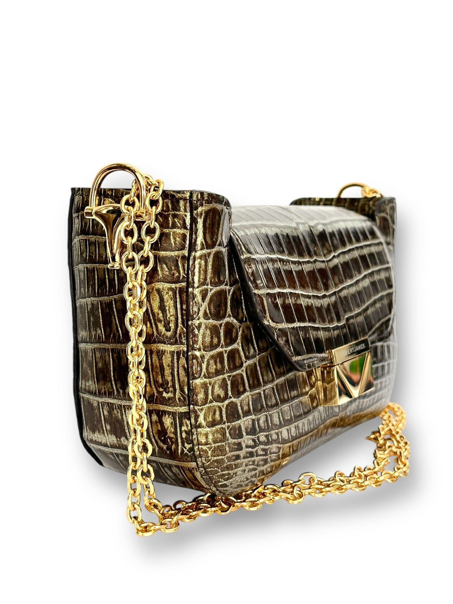 Deep Chocolate Alligator with Gold Metallic - Dianne Flap image 1