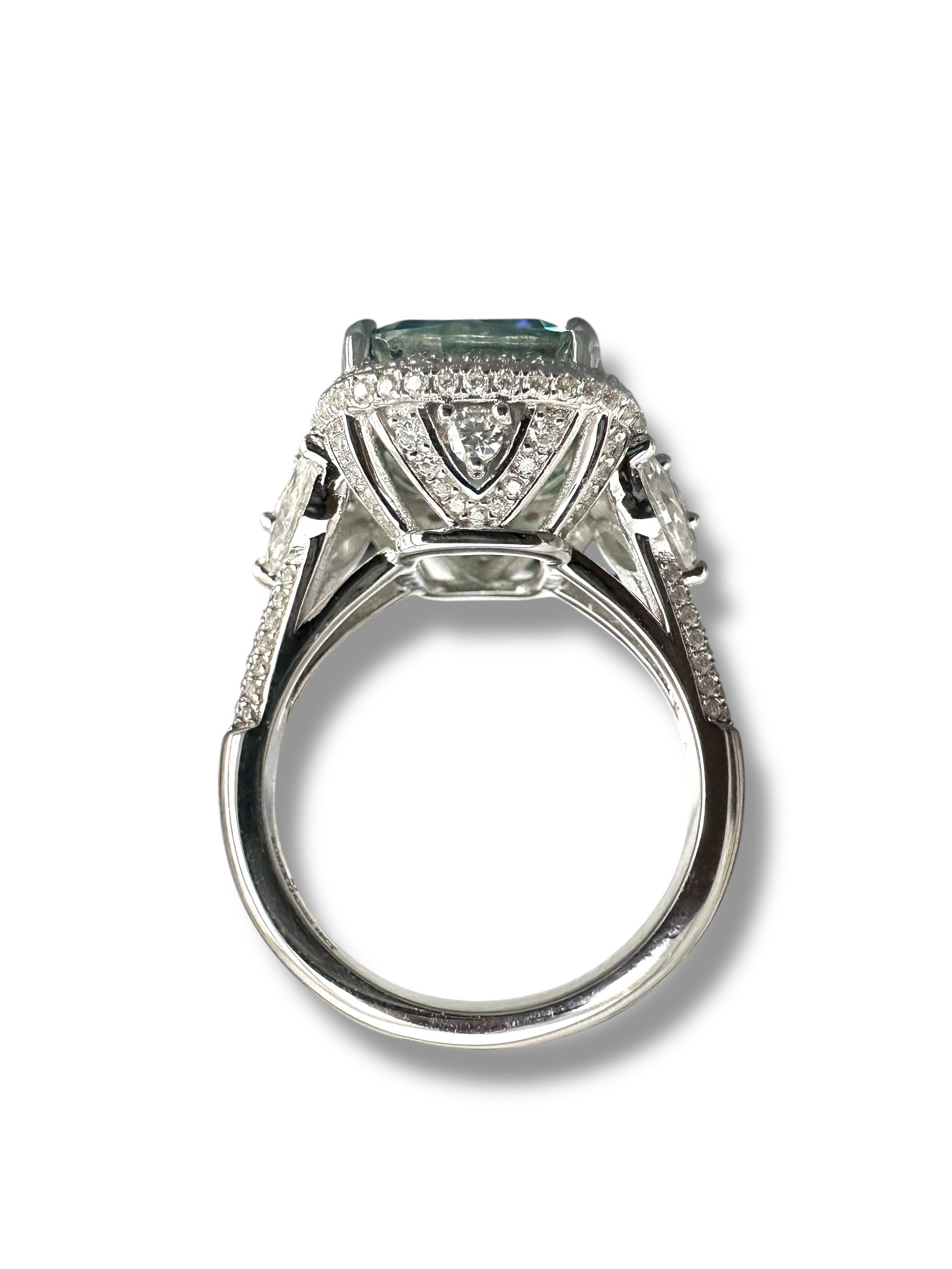 10ct Vivid Peacock Cushion Cut Moissanite Ring image 4