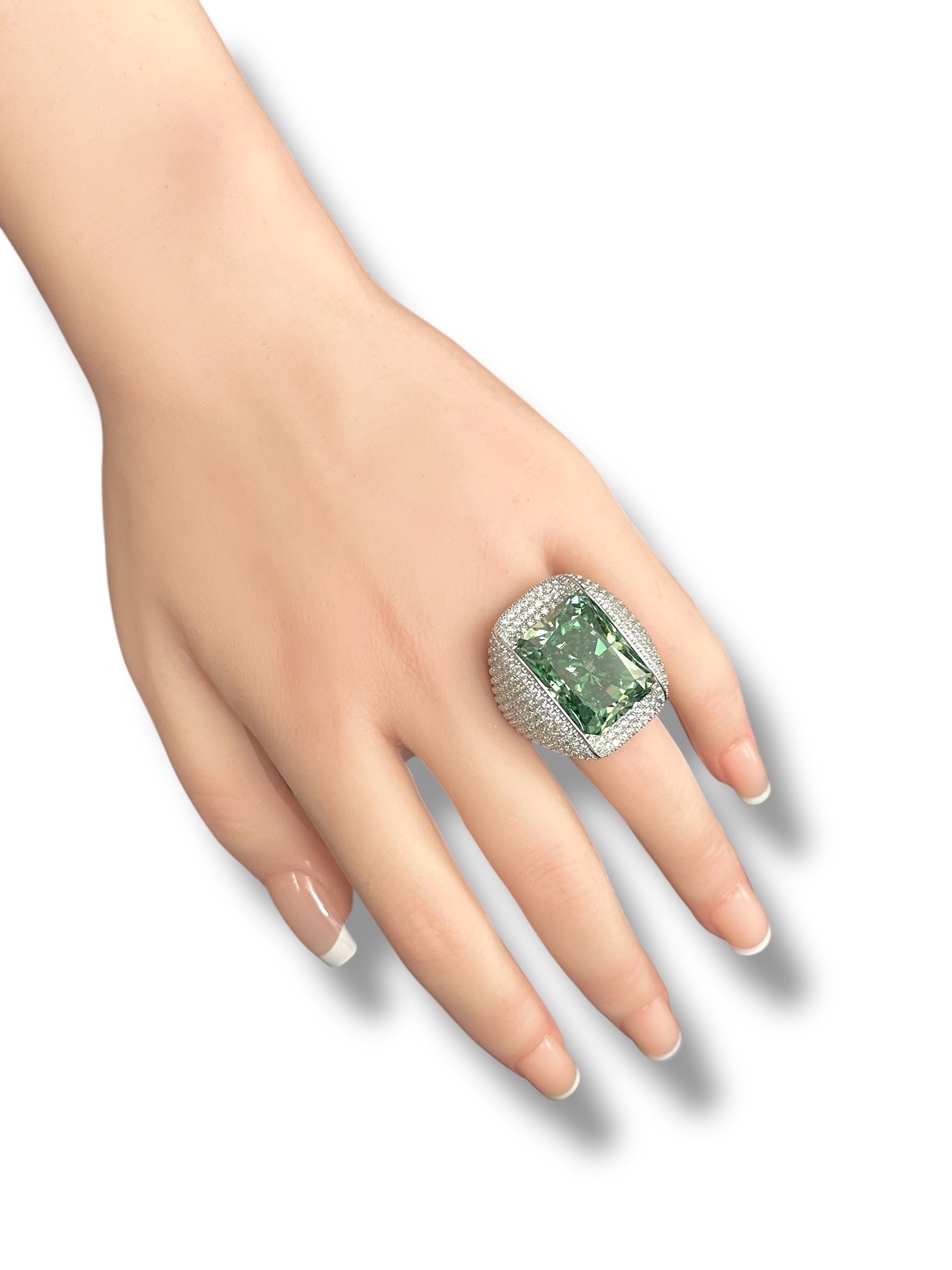 30ct Deep Green Radiant Cut Moissanite Ring image 5