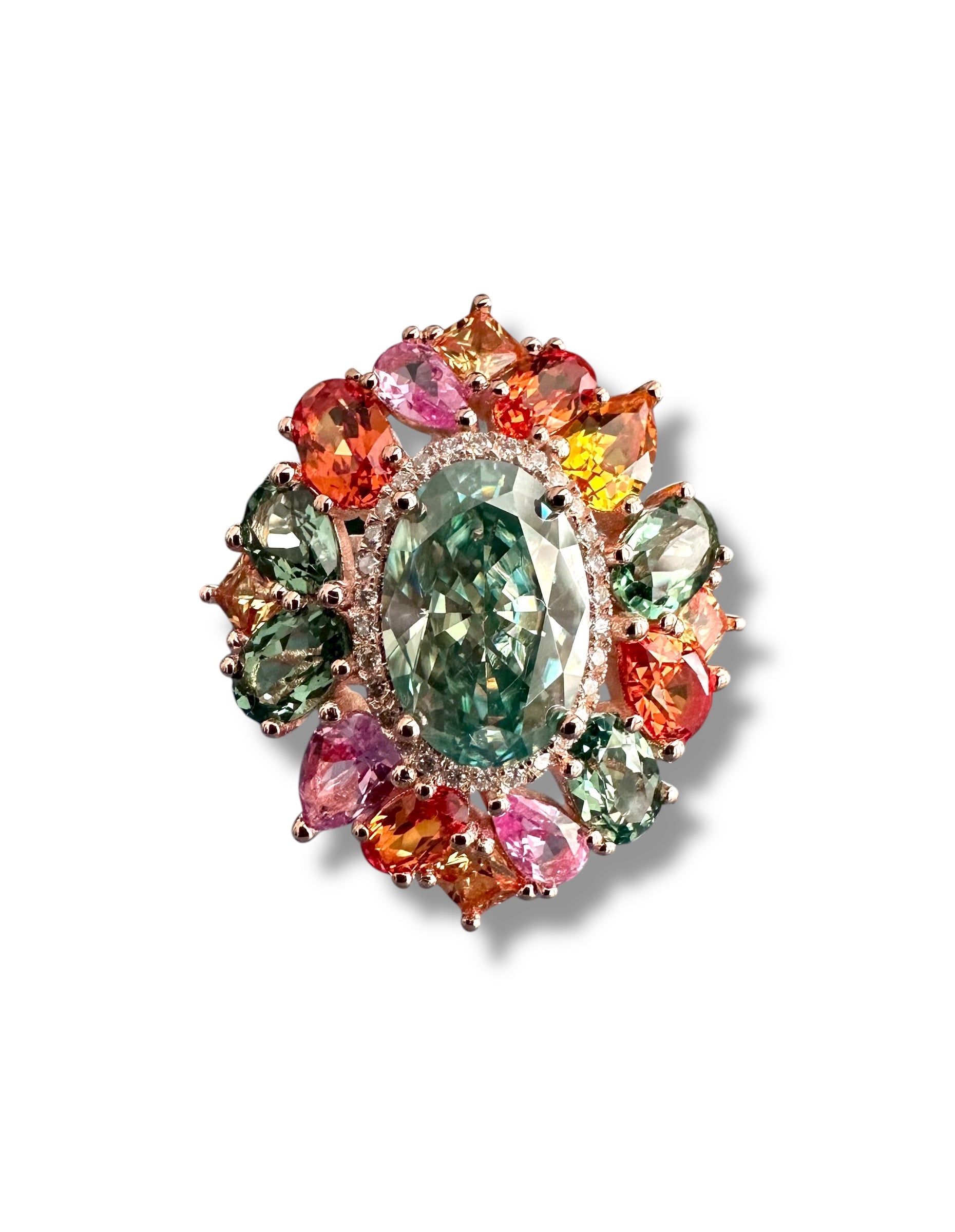 4.5ct Deep Teal Oval with Colorful Sapphires image 3