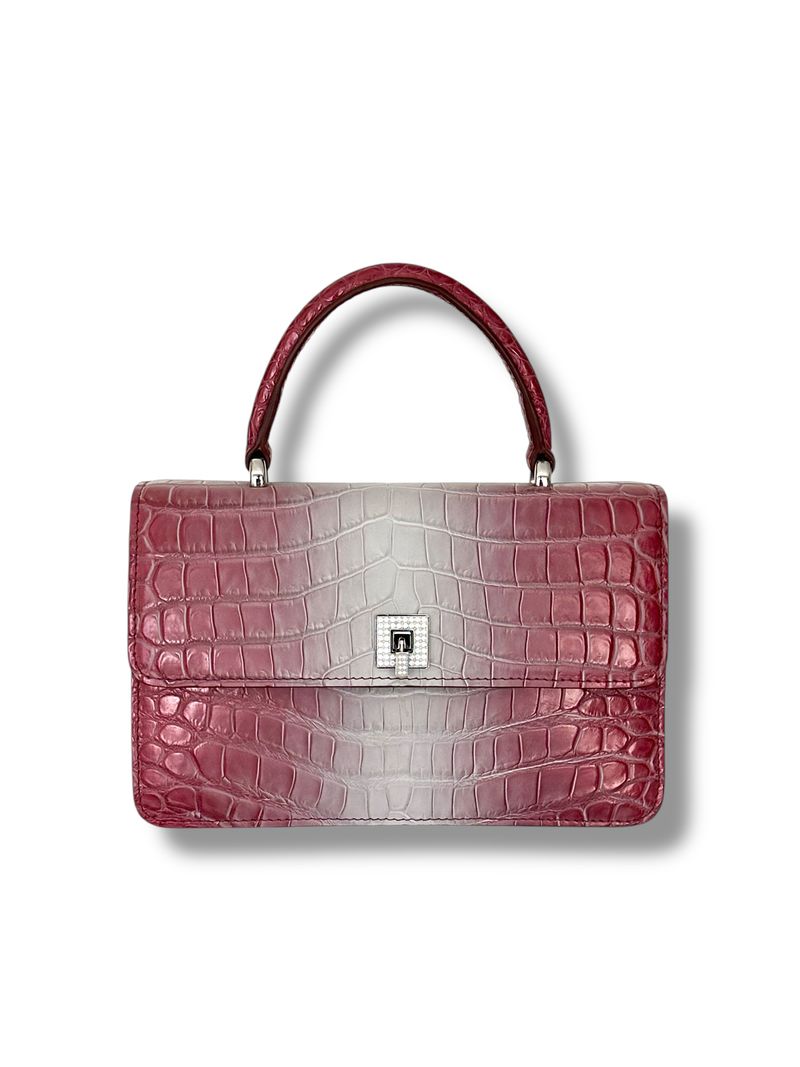 Metallic Raspberry with Matte White Porosus Crocodile - Anka Top Handle image 0