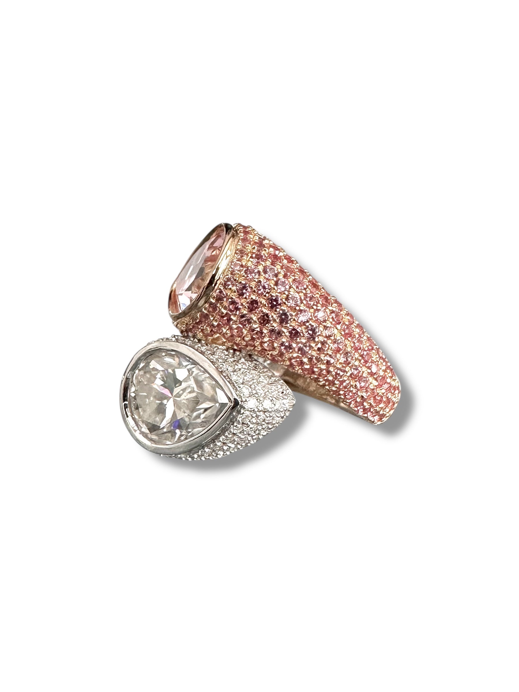 Gorgeous Double Pear Ring with Pink Spaphire and Moissanite  image 6